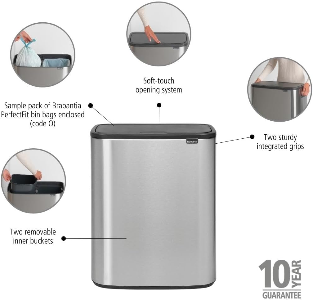 Brabantia Abfalleimer, Stahl matt, Anti-Fingerprint, 2 x 30 l