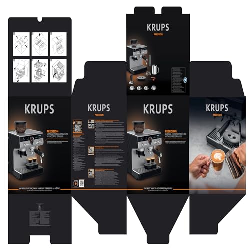 Machine à expresso Krups Virtuoso Essential - 15 bars. Acier inoxydable noir. Design compact et élégant. Arrêt automatique. Expresso et cappuccino. Thermobloc. Buse vapeur. Doseur inclus. XP4418