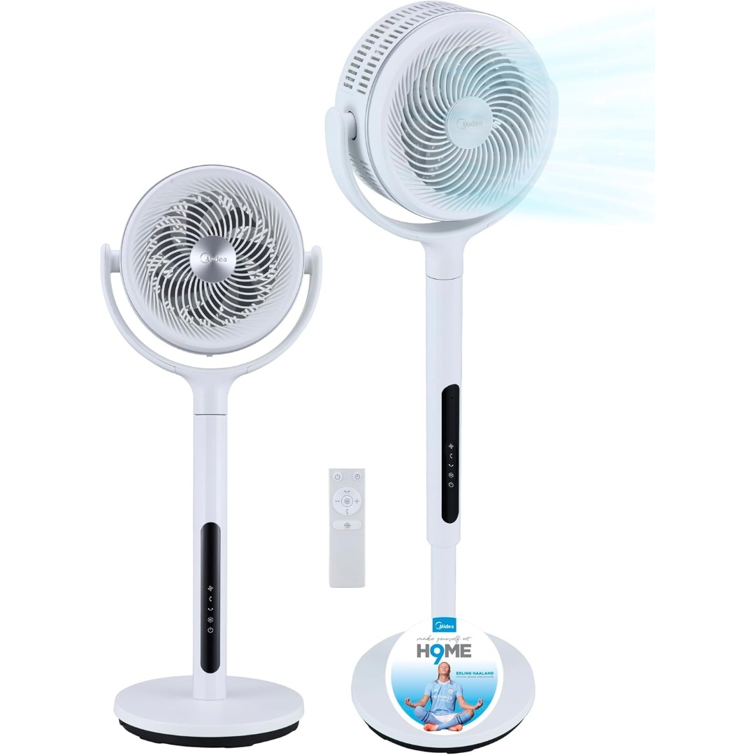 MIDEA Standventilator mit 12 Geschwindigkeitsstufen und Fernbedienung – Leiser Ventilator mit 120° + 135° Oszillation – Ventilator mit Timer, Filter und Doppelflügeln – Luftdurchsatz bis zu 24 Meter