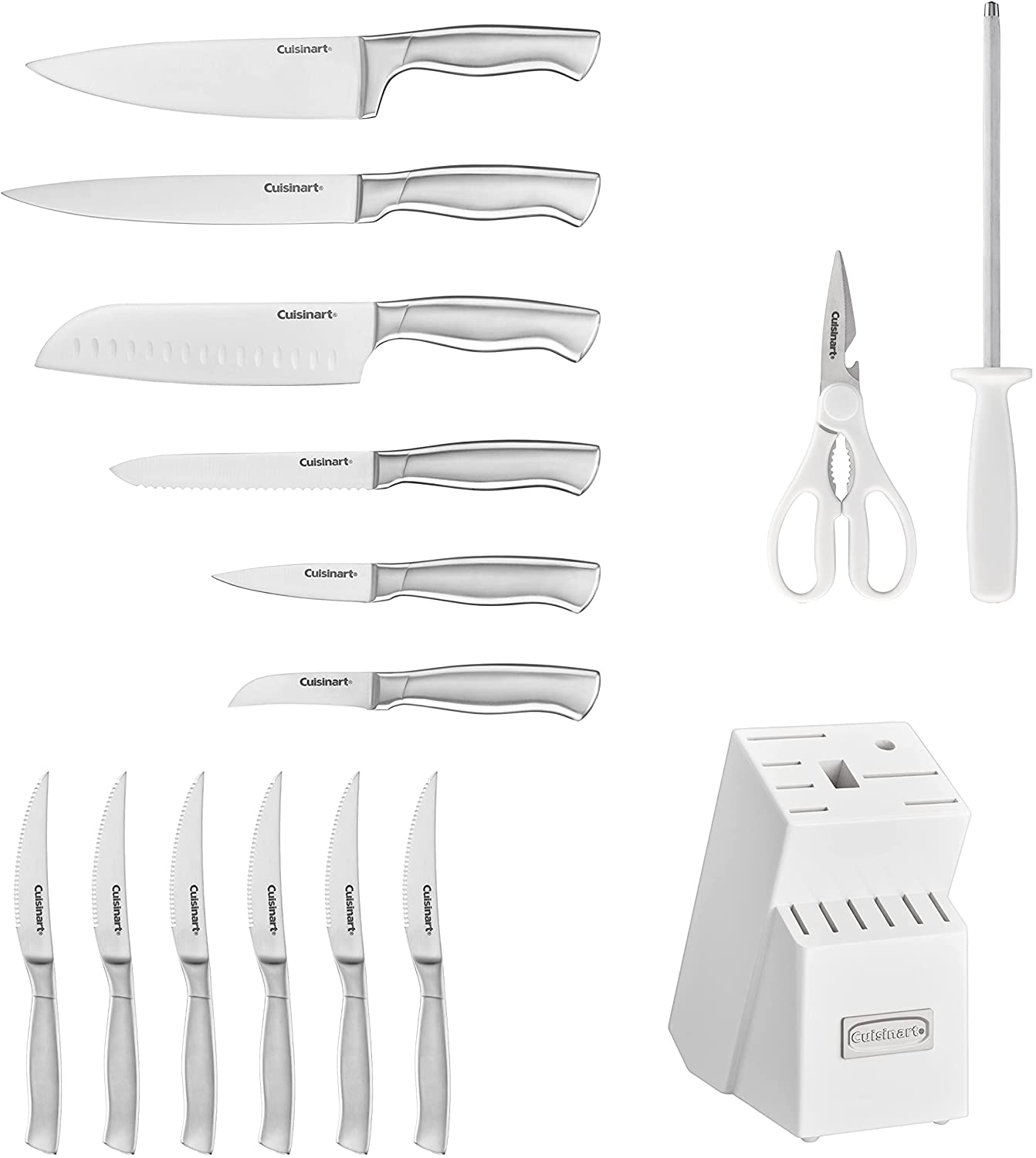 Cuisinart C77SS-15PK 15-teiliges Küchenblock-Set mit hohlen Edelstahlgriffen, strahlend weiß