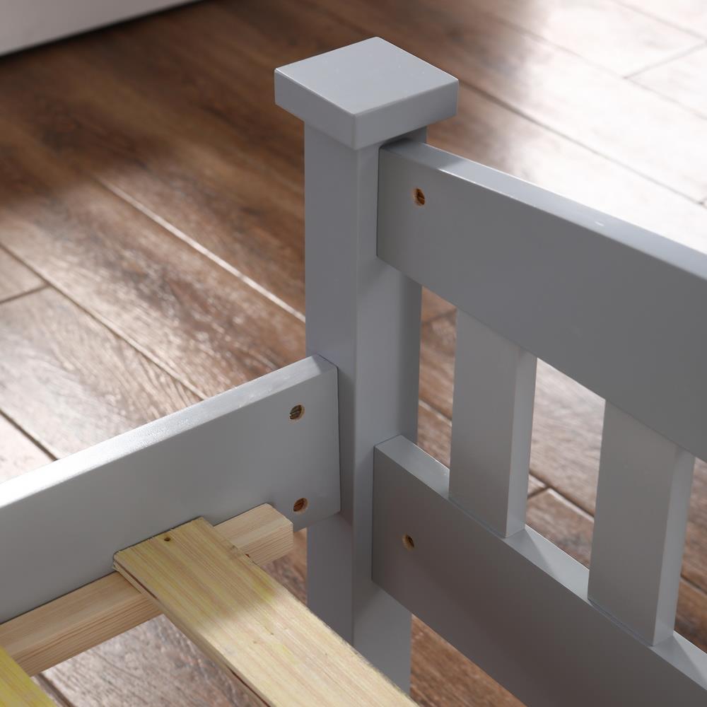 Ktaxon lodret træseng. Enkeltseng. Med hovedgærde og fodgærde. Grå farve.