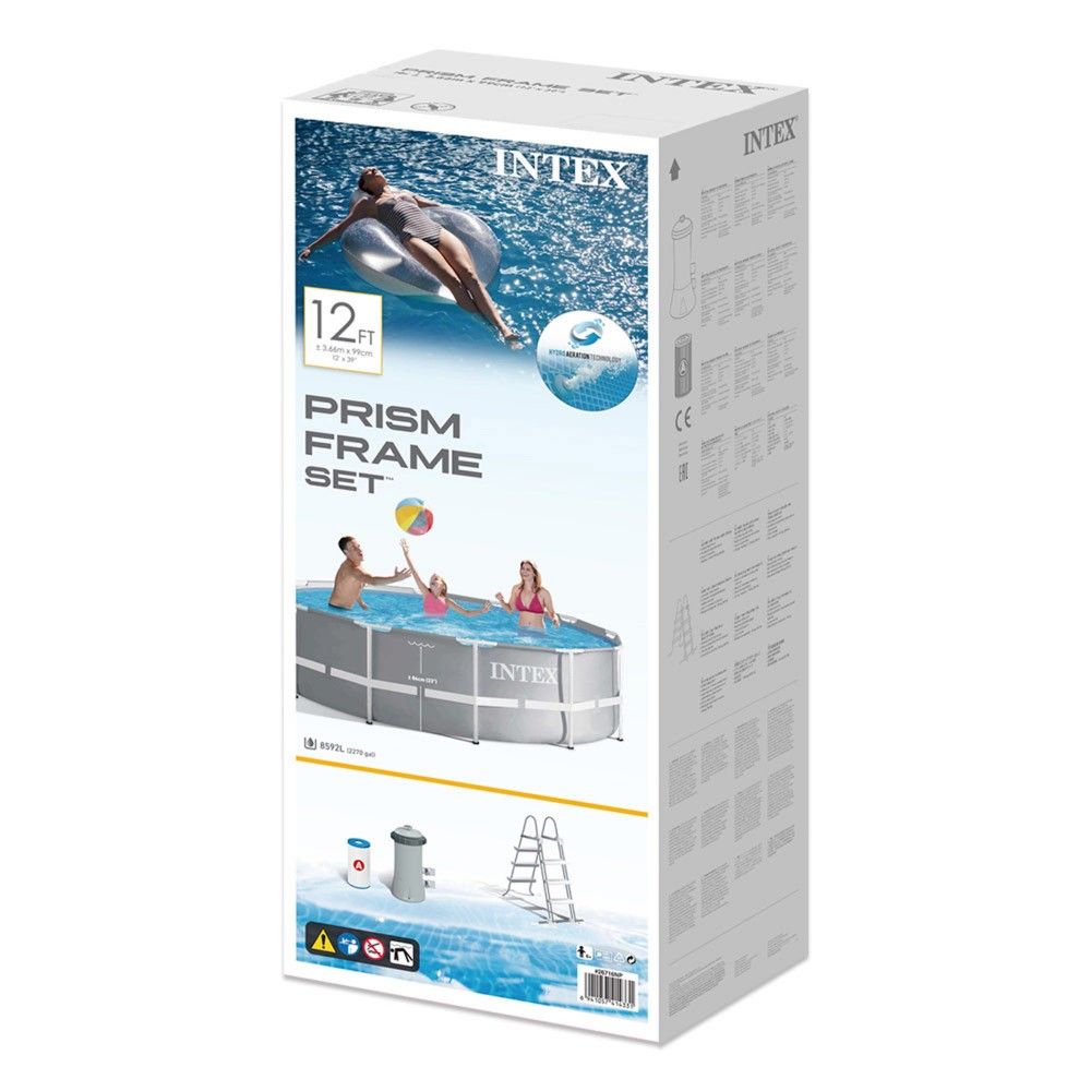 Piscine tubulaire circulaire amovible en PVC Intex grise 366 x 99 cm avec purificateur