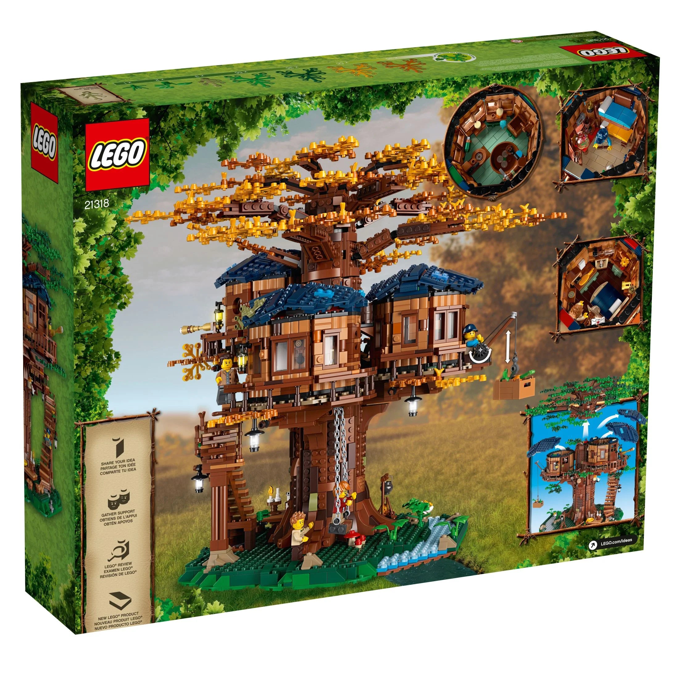 LEGO Ideas Tree House 21318 – Ensemble de construction pour les 16 ans et plus avec 3 cabanes, des feuilles interchangeables, des figurines et un oiseau