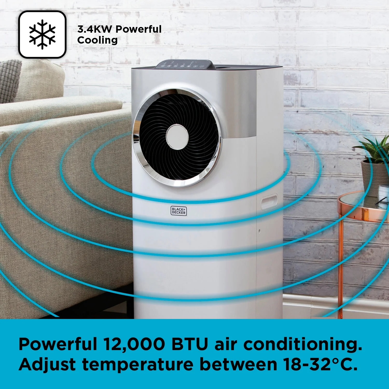 Climatiseur portable 3-en-1 Black+Decker BXAC40008GB 12 000 BTU Blanc