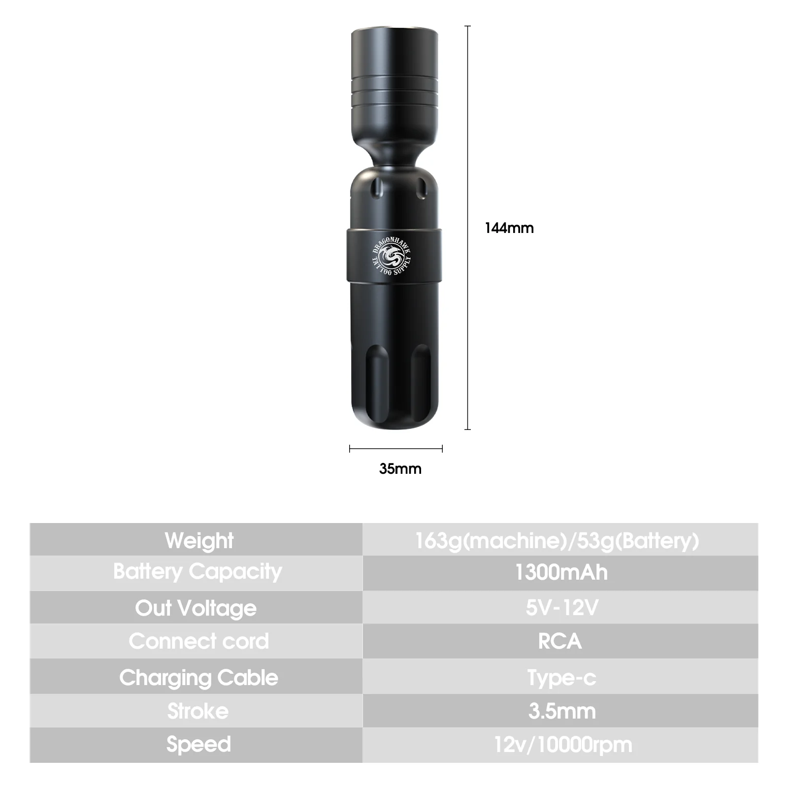 Kit de machine à tatouer sans fil Dragonhawk S8 avec course de 3,5 mm