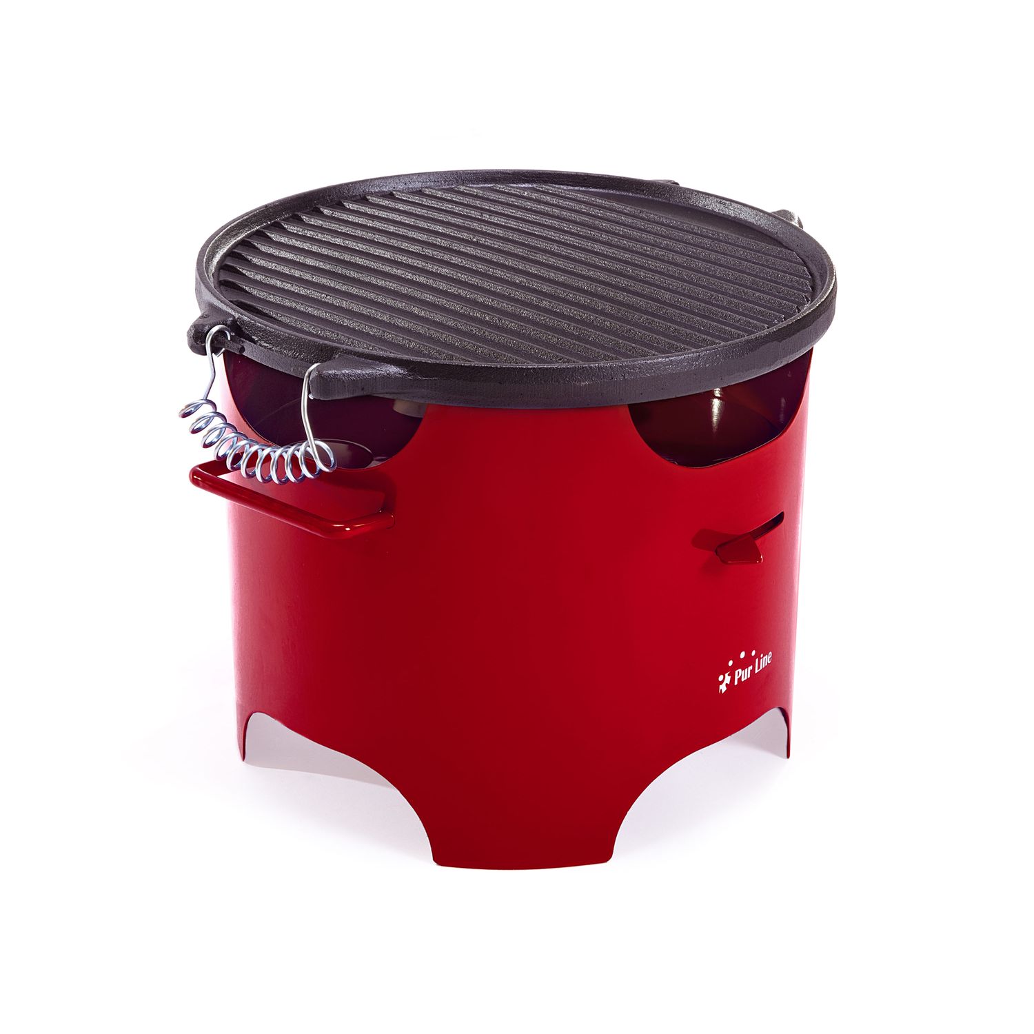 0,5-Liter-Ethanol-Grill in rotem Stahl und runder Eisengrillplatte