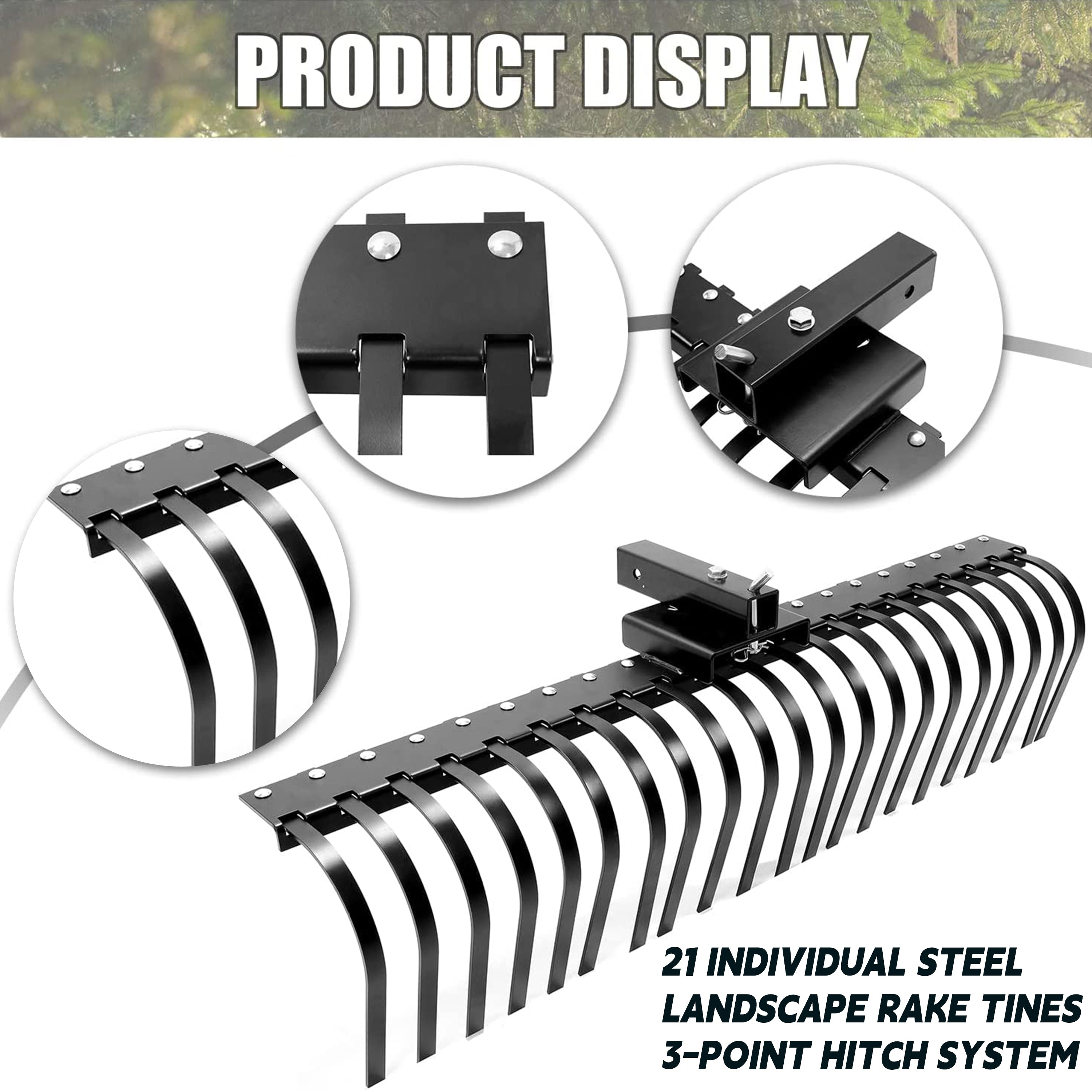 Kojem 60-tommer landskabsrive til ATV, UTV, SxS, have-, terrasse- og strandrengøring med 48