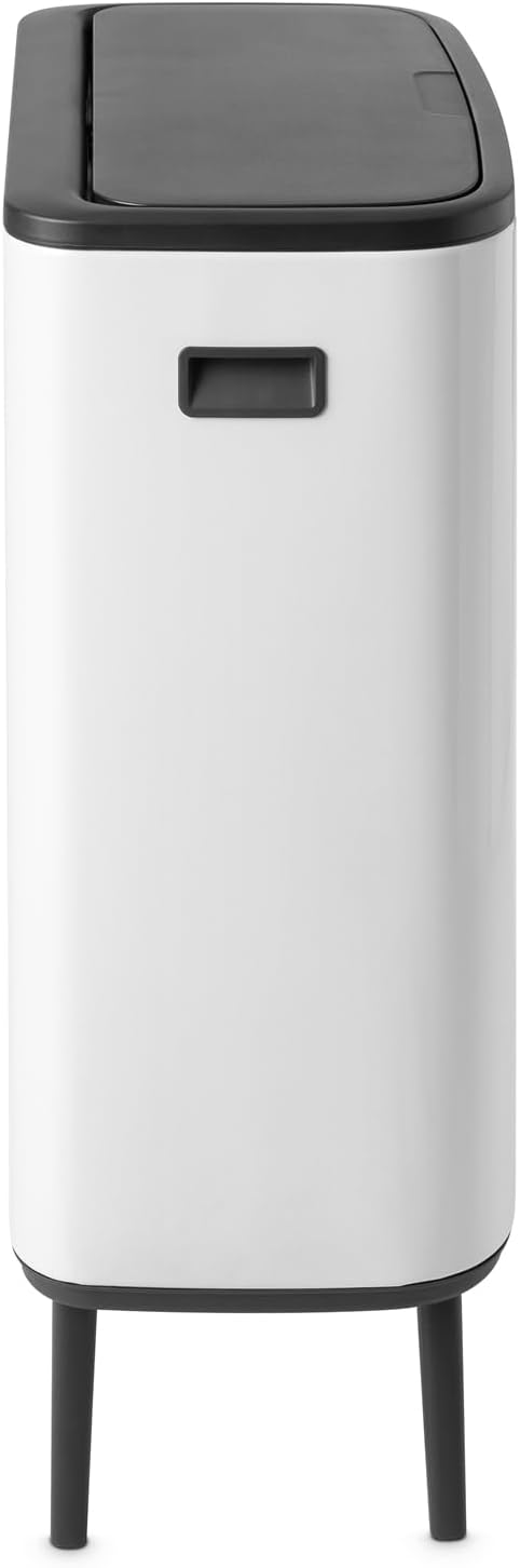 Brabantia Bo Hi Touch Ein-Knopf-Öffnungsmechanismus, 2 x 30-Liter-Abfalleimer mit Füßen, weiß