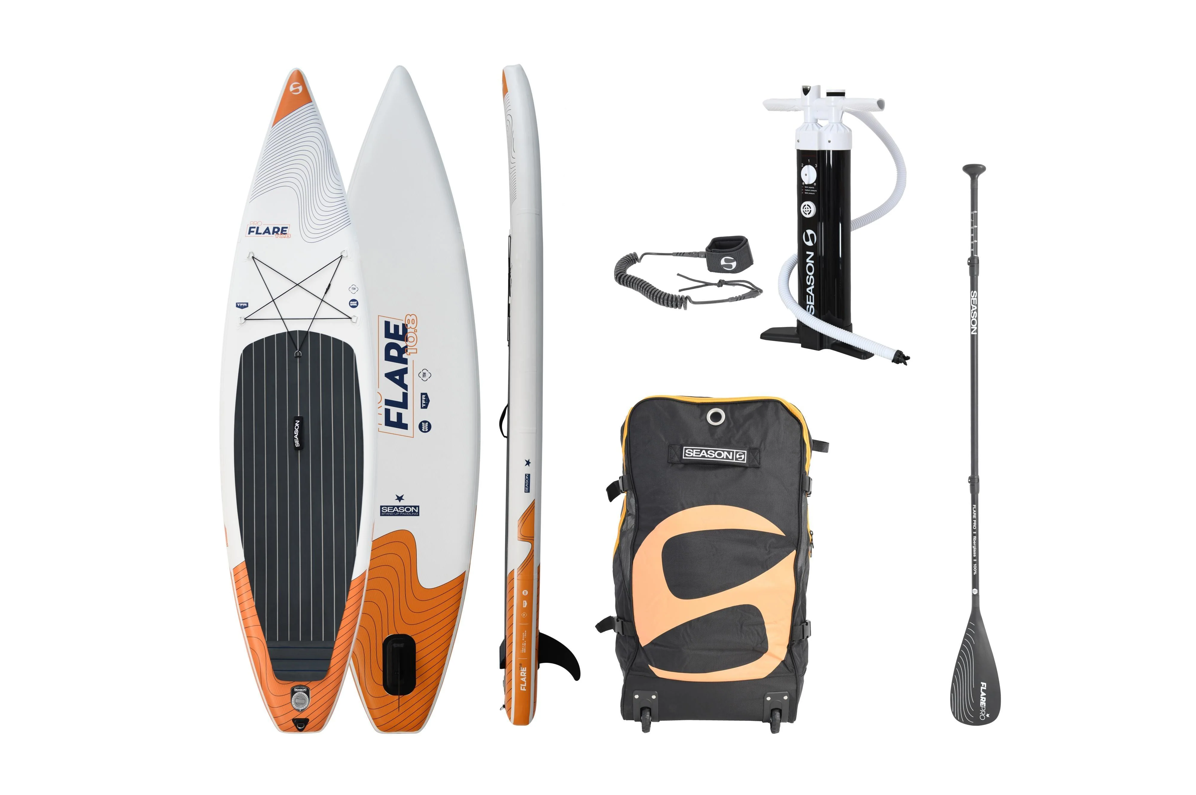 2025 Flare Pro 10.8 Oppusteligt Touring SUP Board – Dobbeltlags Fusion, med glasfiberpagaj, pumpe og rygsæk med hjul
