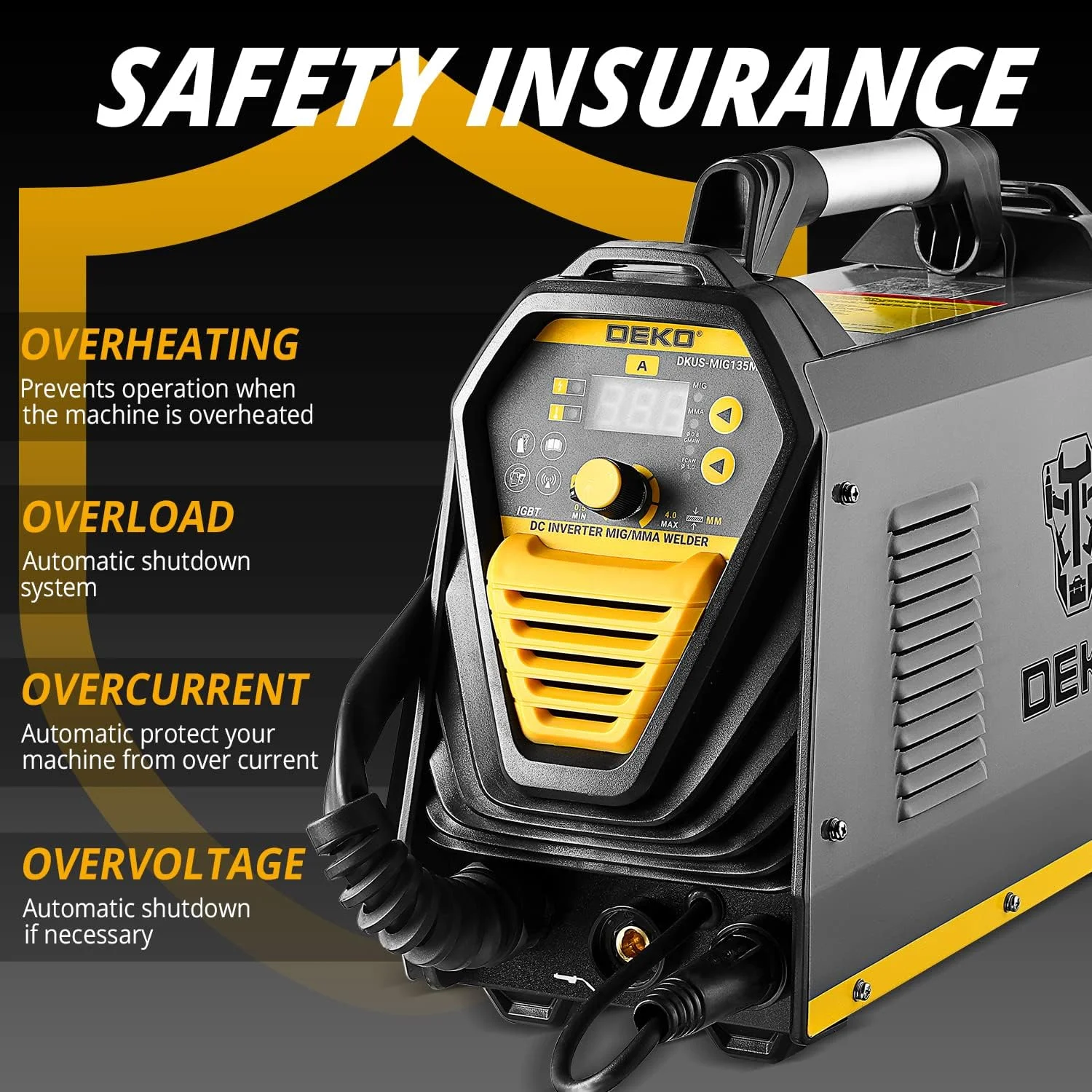 2025 DEKO 135 Amp 110V MIG/MMA svejser. 3-i-1. Gasløs, elektrode- og gassvejsning. Med DC IGBT inverterteknologi.