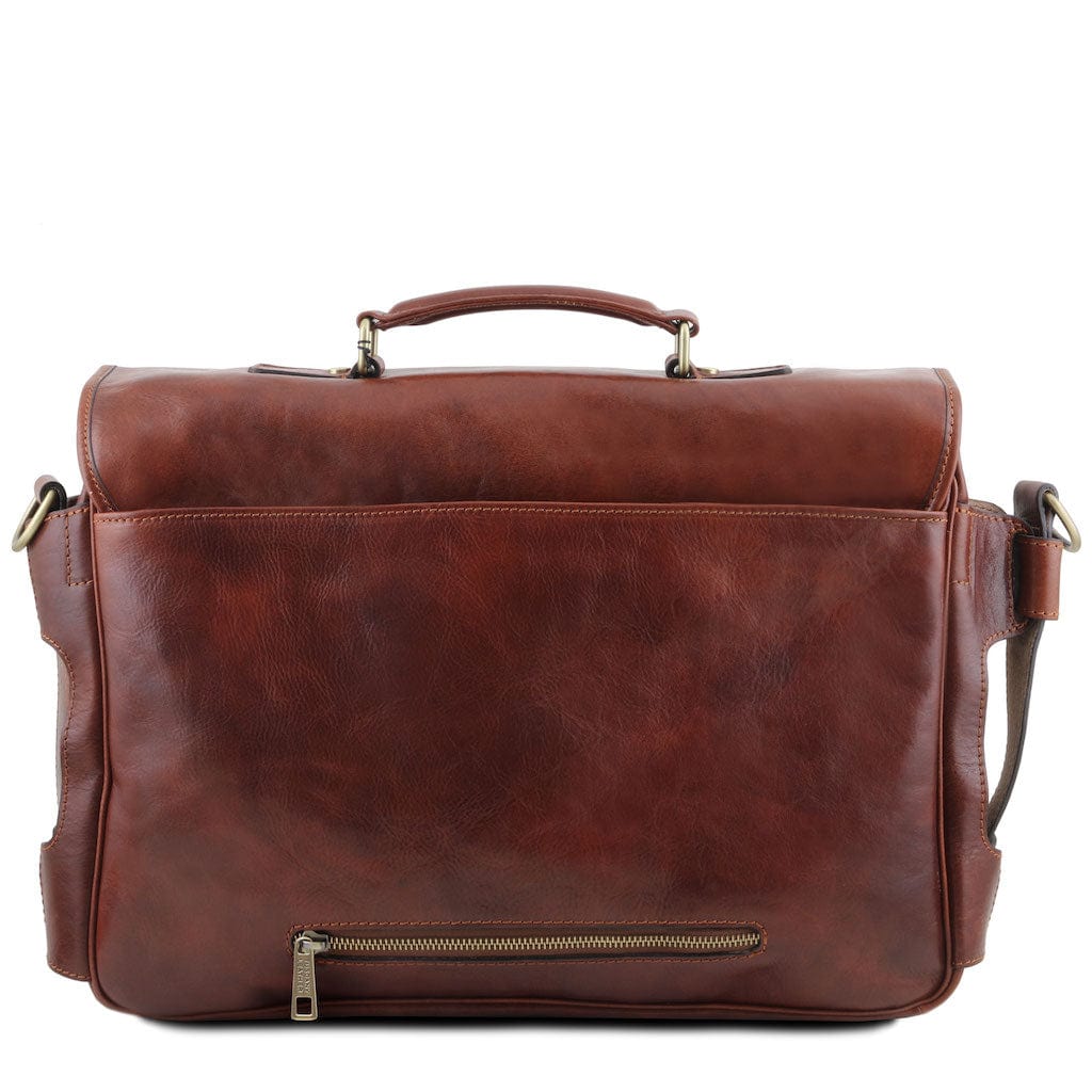 Ventimiglia - Leather multi compartment briefcase with front pockets | TL142069