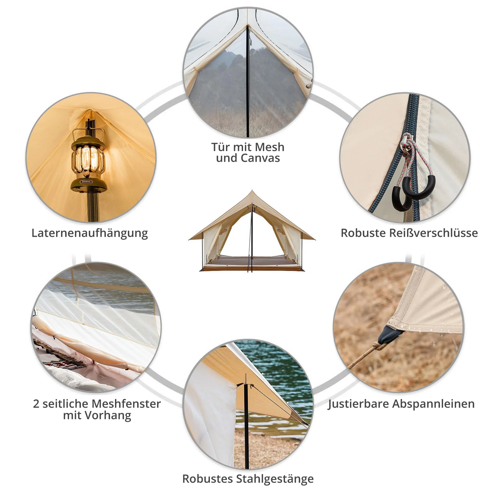 2025 KingCamp Pinehouse II – Geräumiges 4-Personen-Hybridzelt. Flexible Belüftung und technisches Baumwollmischgewebe.