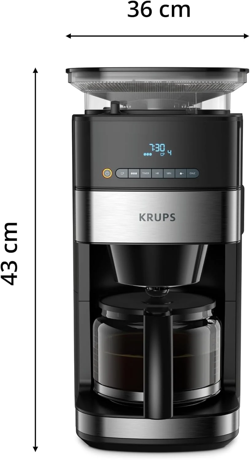 Cafetière à filtre Krups Grind and Brew KM8328 avec broyeur intégré (2025). Capacité : 1,25 L (10 à 15 tasses).