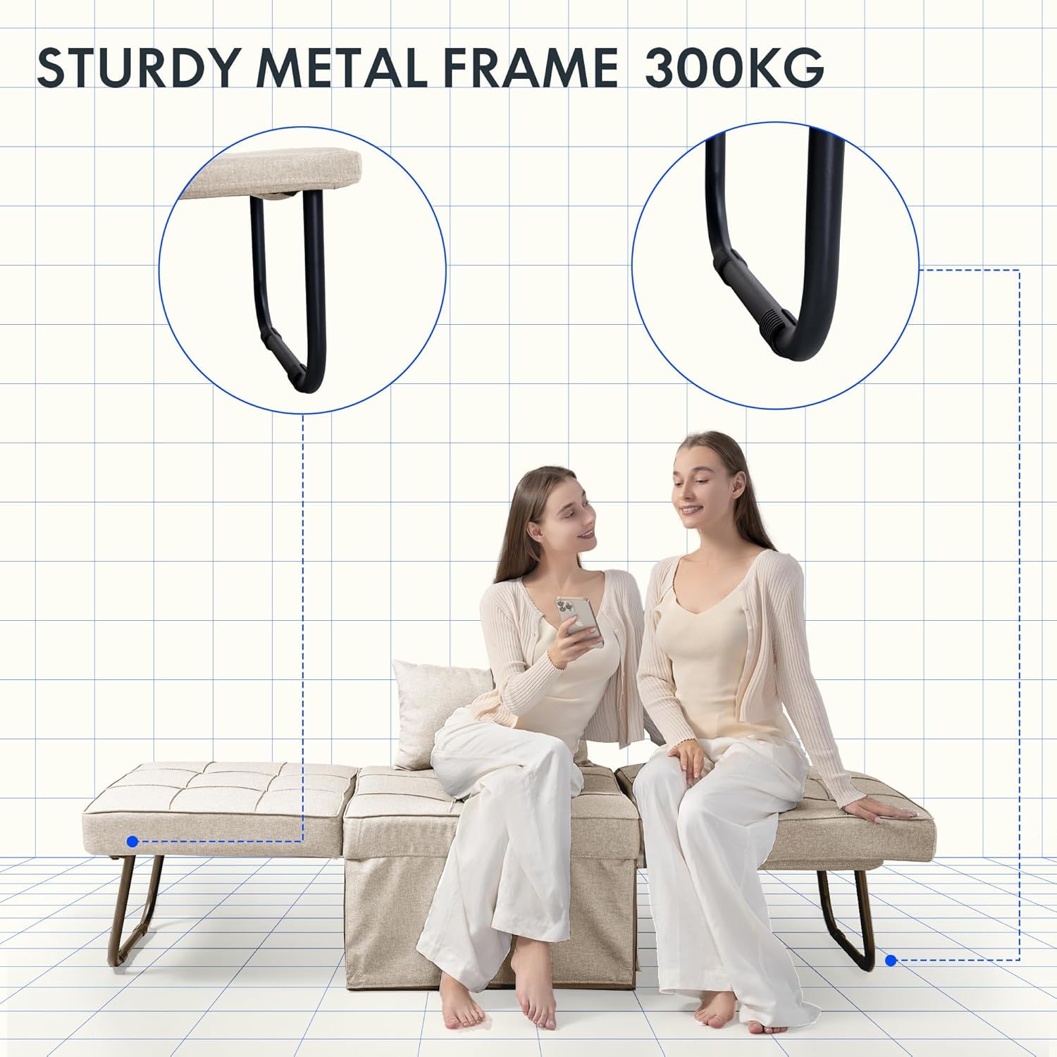 FLEXISPOT Schlafsofa, ausziehbarer Klappsessel mit Bettfunktion, Schlaffunktion, wandelbarer Schlafsessel, Belastbarkeit 300 kg, Grau