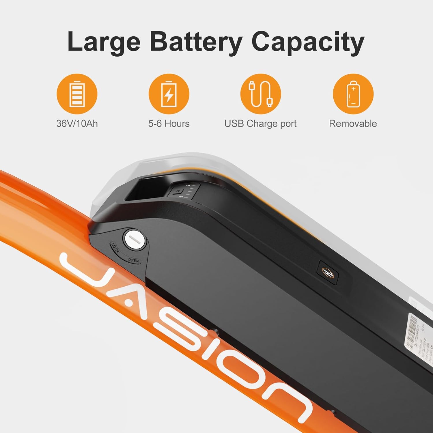 Vélo électrique Jasion EB5 pour adultes avec batterie amovible de 360 ​​Wh, 64 km, 32 km/h, VTT électrique de ville avec moteur de 350 W, 7 vitesses, pneus de 26 pouces et suspension avant.