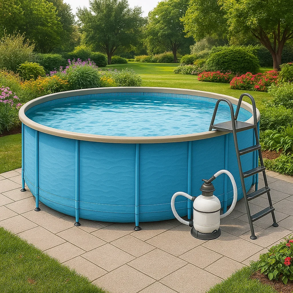 Piscine tubulaire ronde amovible en acier bleu 448 x 105 cm avec filtre et échelle WsIJnfS292YN