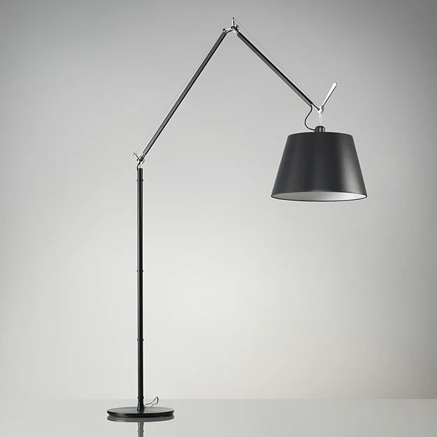 Lampadaire 2025, métal chromé, noir, abat-jour en tissu, douille E27 - LGLP0023