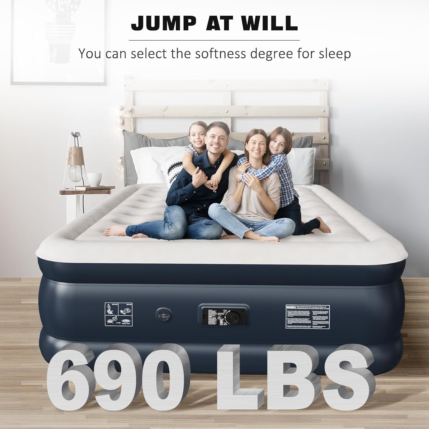 NALONE Luftmatratze, aufblasbares Bett mit integrierter Pumpe, in nur 3 Minuten aufgeblasen, für Gäste oder den Heimgebrauch, 203 x 152 x 46 cm, maximale Belastbarkeit 310 kg, Doppelbett