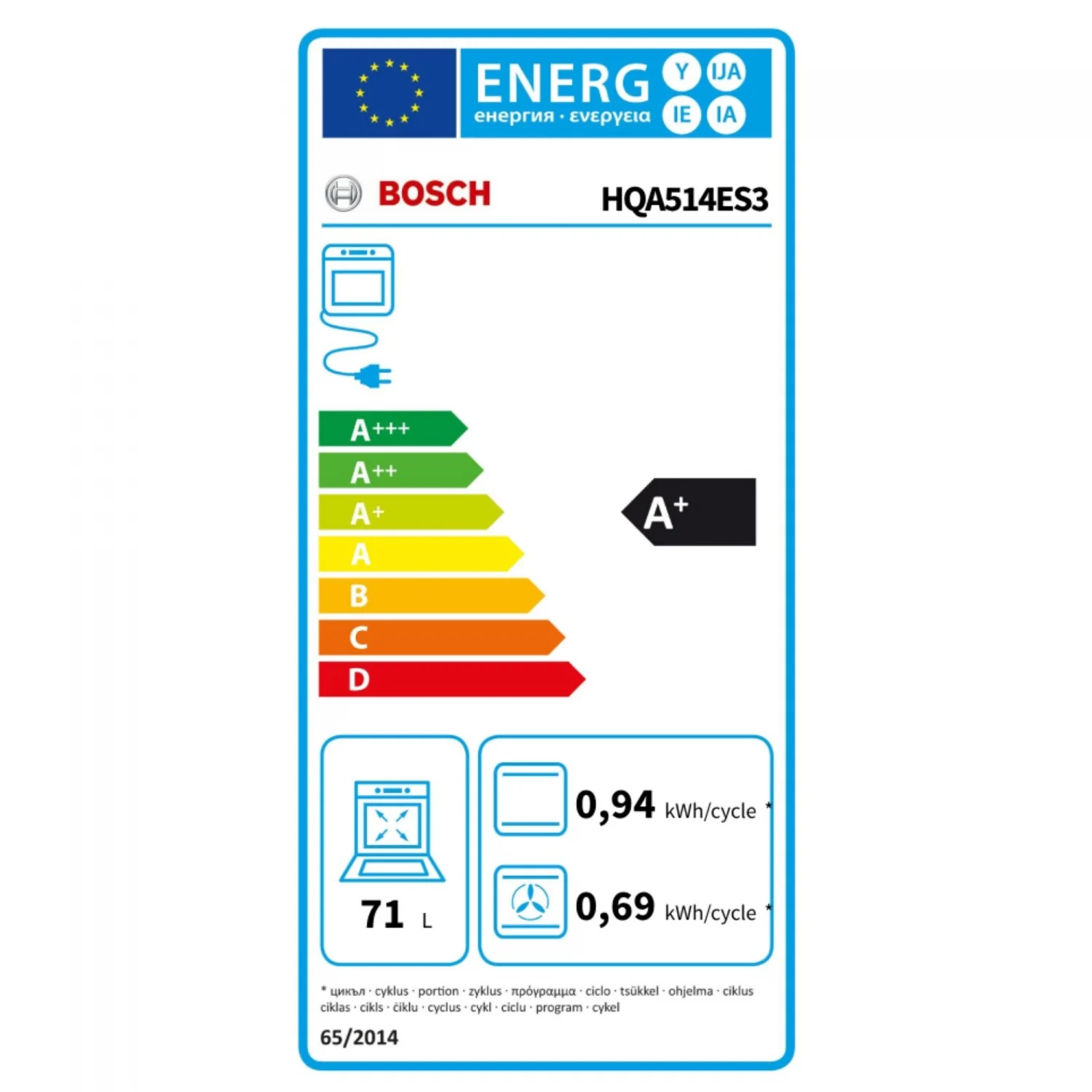 Bosch multifunktionsovn HQA514ES3, 3400 W, 71 L, låge med låge, 8 madlavningsfunktioner, A+ energieffektivitet - rustfrit stål