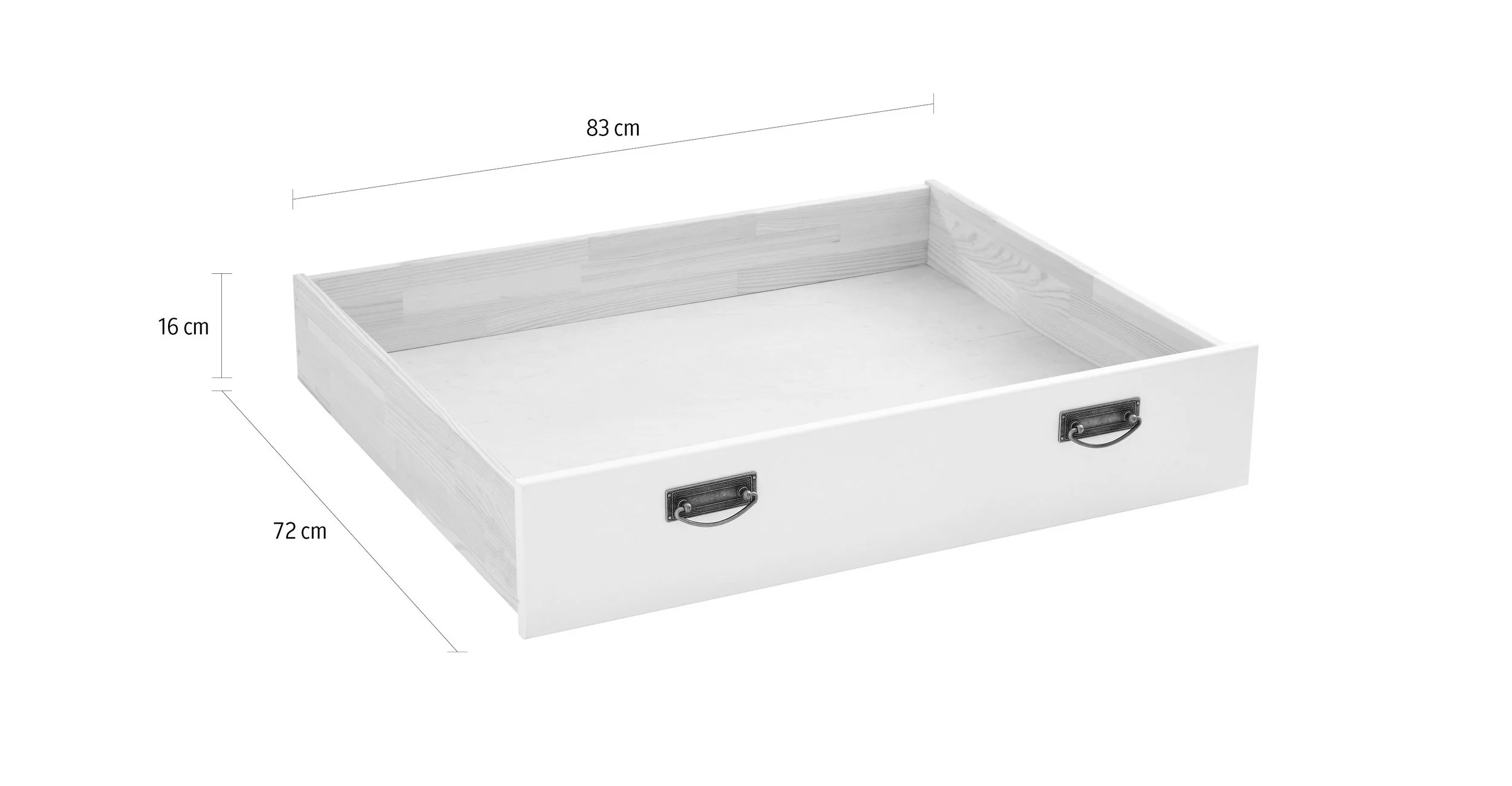 Bettkommode aus weißem Kiefernholz, 83 cm breit