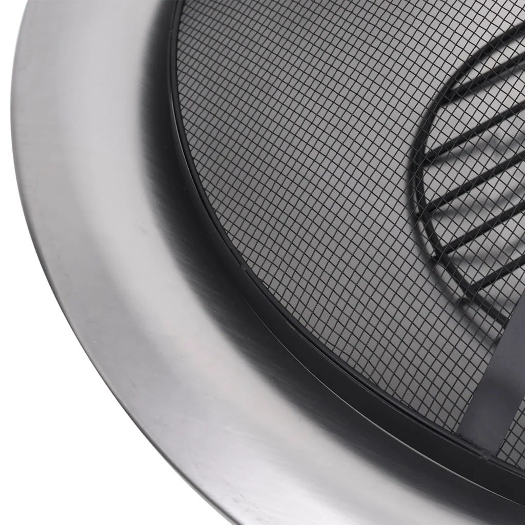 2025 76 cm Edelstahl-Feuerschale mit Rost, Kocher, Schürhaken und Funkenschutzgitter