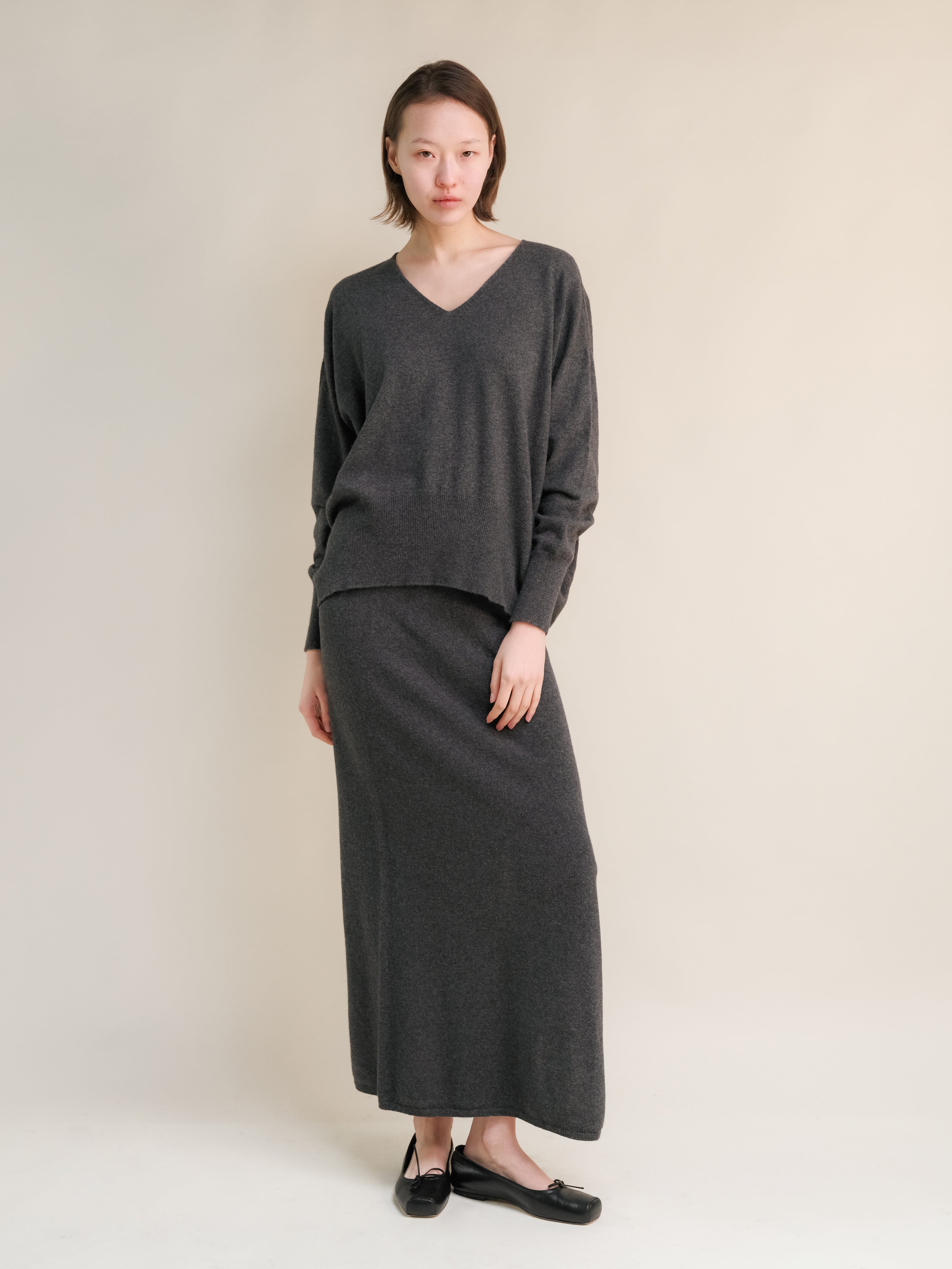 Cashmere Blend High-Waist Long Skirt With Side Slit (3D-Knit)