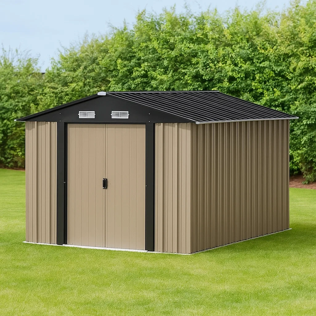 Abri de jardin, marron, acier, sans plancher, pour usage extérieur, 439 x 239 x 254 cm