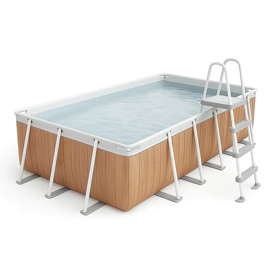 Piscine tubulaire rectangulaire amovible en acier, 532 x 265 x 119 cm, aspect bois/blanc, avec filtre et échelle QXpaKqO205eq