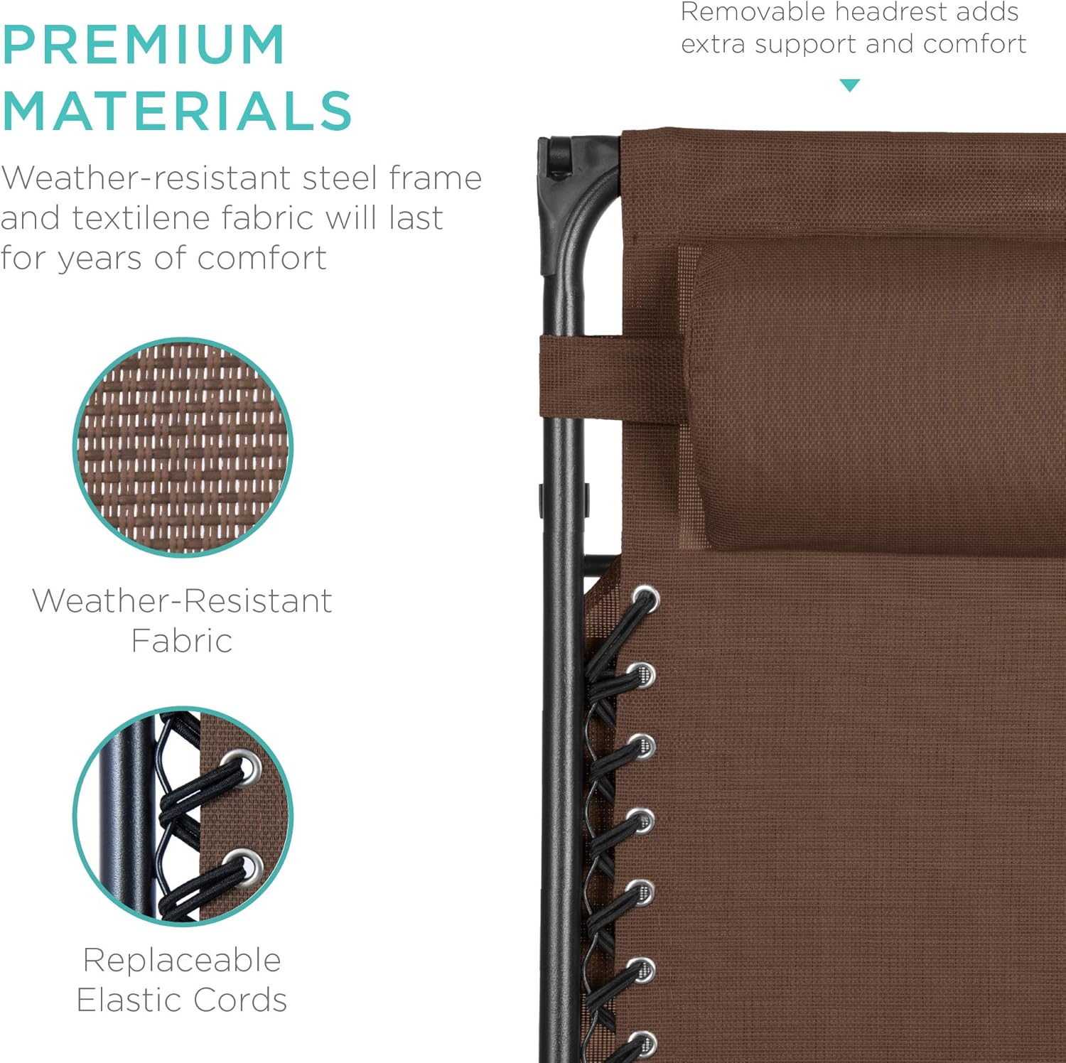 Bedste valg – Zero Gravity-lænestol til terrassen. Justerbar og foldbar udendørsstol med baldakin, nakkepude og sidebakke. Textilene – Påfugleblå