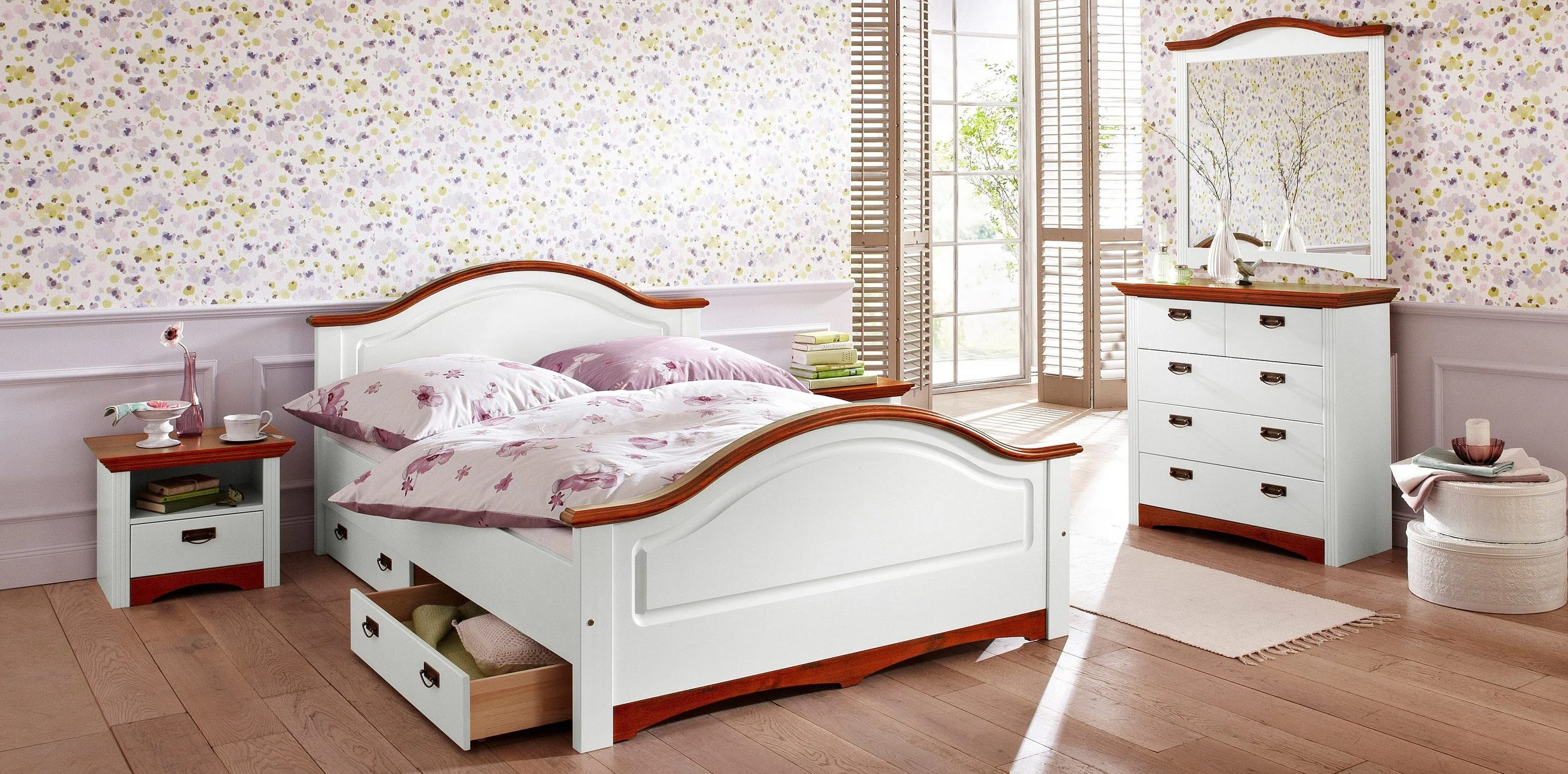 Bettkommode aus weißem Kiefernholz, 83 cm breit