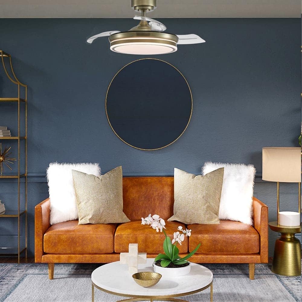 Wonderlamp – Mini ventilateur de plafond LED Pearl avec pales rétractables, moteur CC silencieux, 3 températures de couleur réglables, 46 W, blanc