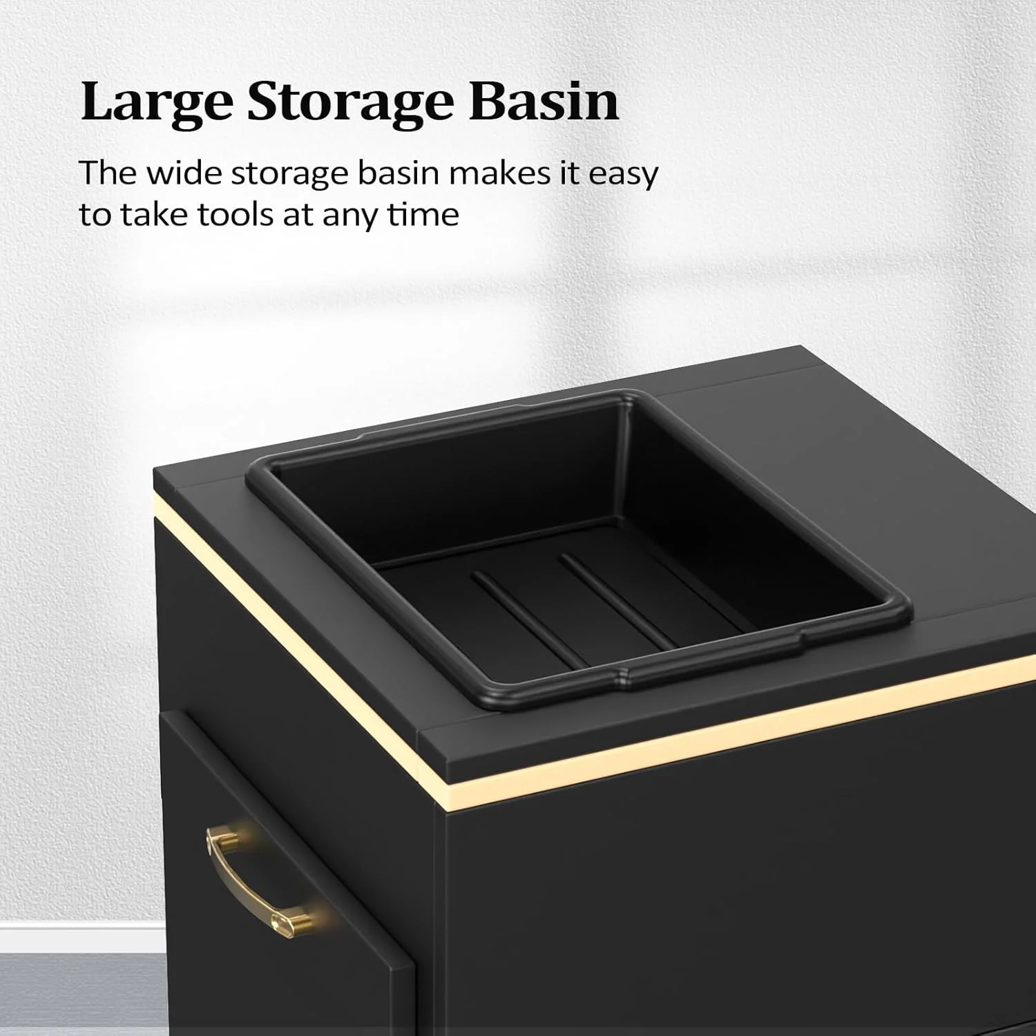 OmySalon Salon Opbevaringsstation – Frisørskab med 3 skuffer, opbevaringsrum og 3 hårtørrerholdere – Hvidguld