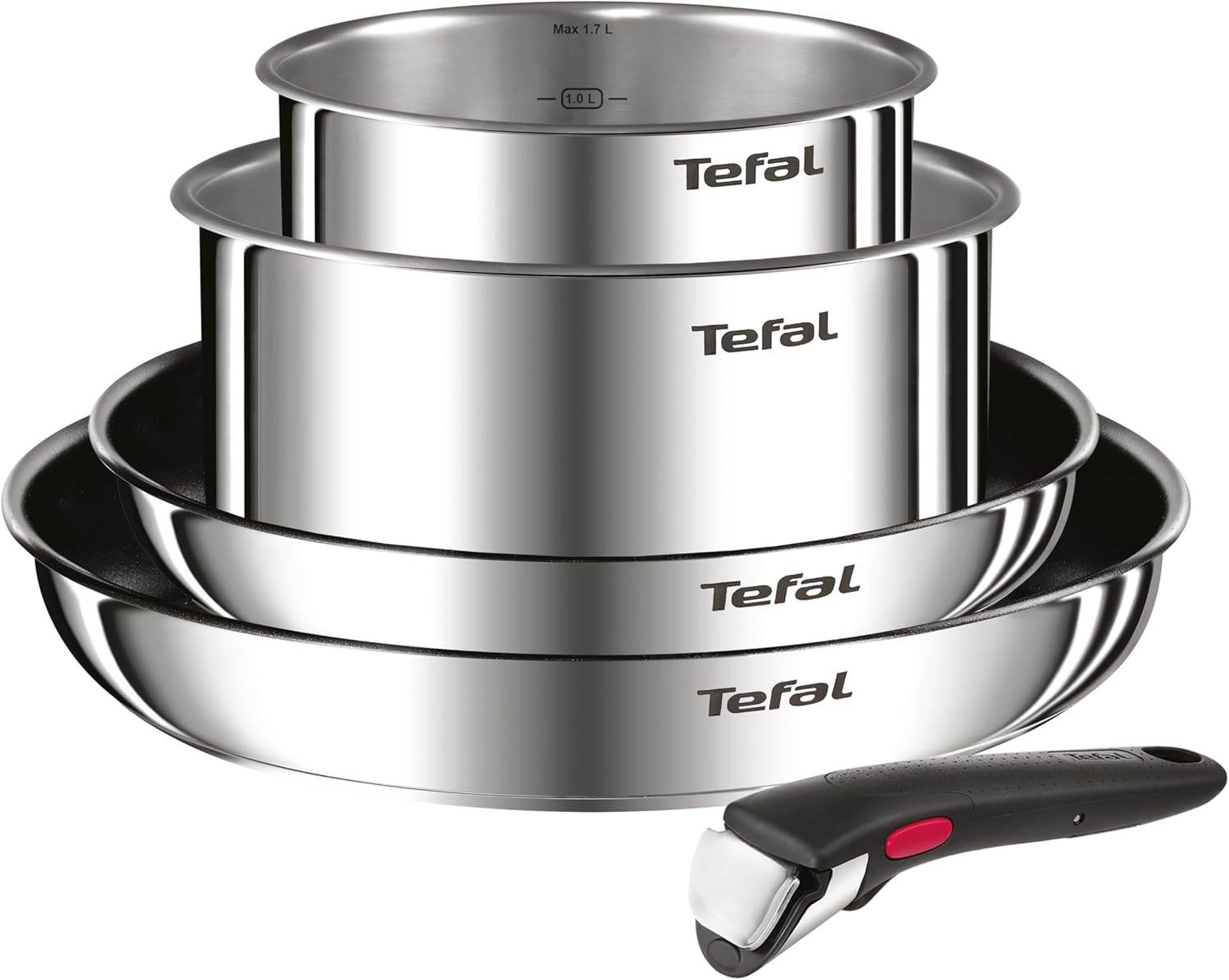 Tefal Ingenio Emotion Sæt med 3 stegepander 22/24/28 cm + 3 kasseroller 16/18/20 cm + gryderet 24 cm + wok 26 cm + 12 tilbehør | Induktionssikker, non-stick, tåler opvaskemaskine og ovn