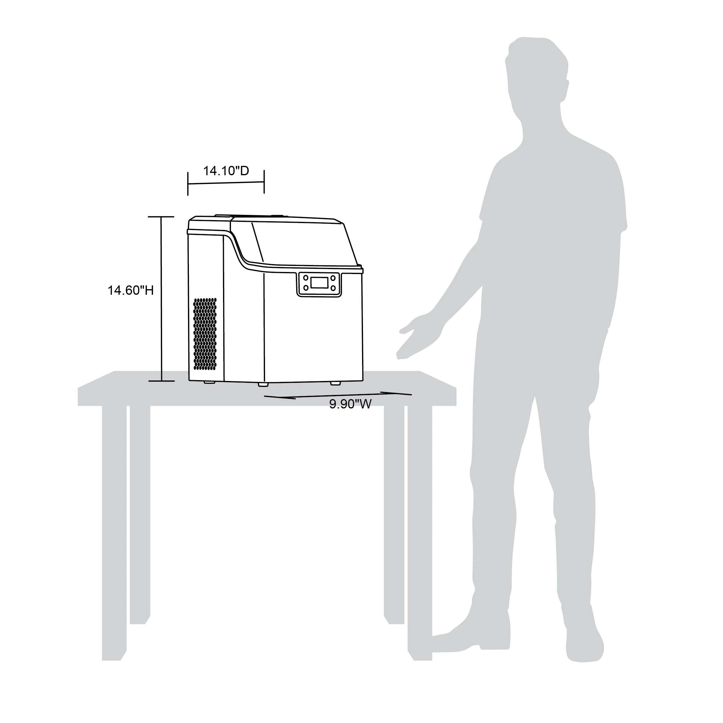 Machine à glaçons de comptoir Newair® 2025 – Glaçons transparents. 20 kg/jour – Acier inoxydable