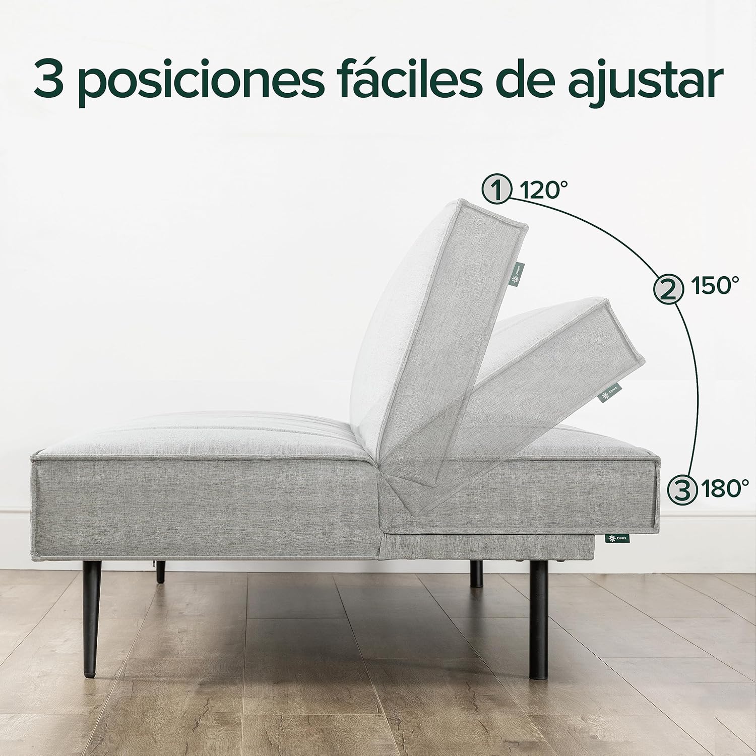 Zinus Quinn Click Clack sovesofa - 2-i-1 foldbar sovesofa - Velegnet til gæsteværelser og små rum - Grå