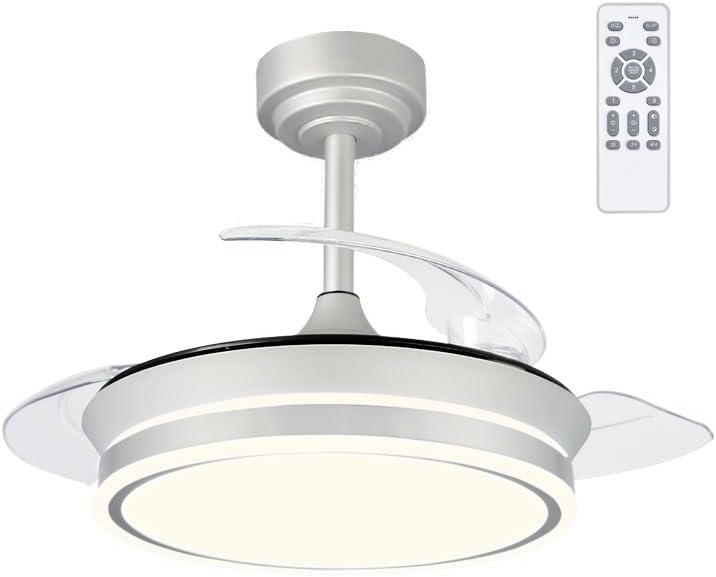 Wonderlamp – Mini ventilateur de plafond LED Pearl avec pales rétractables, moteur CC silencieux, 3 températures de couleur réglables, 46 W, blanc