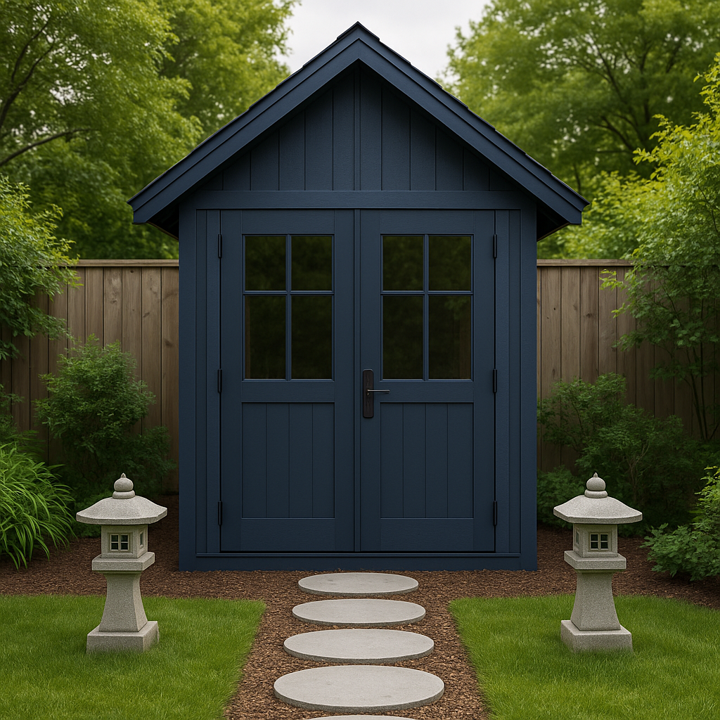 Abri de jardin en résine bleue, jardin zen extérieur, 200×180×240 cm