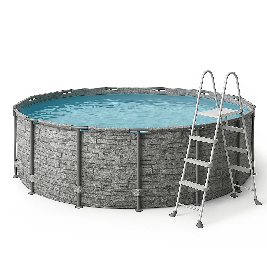 Piscine hors-sol tubulaire ronde 448 x 105 cm, couleur grise, avec filtre et échelle, référence DqrWf290Cs