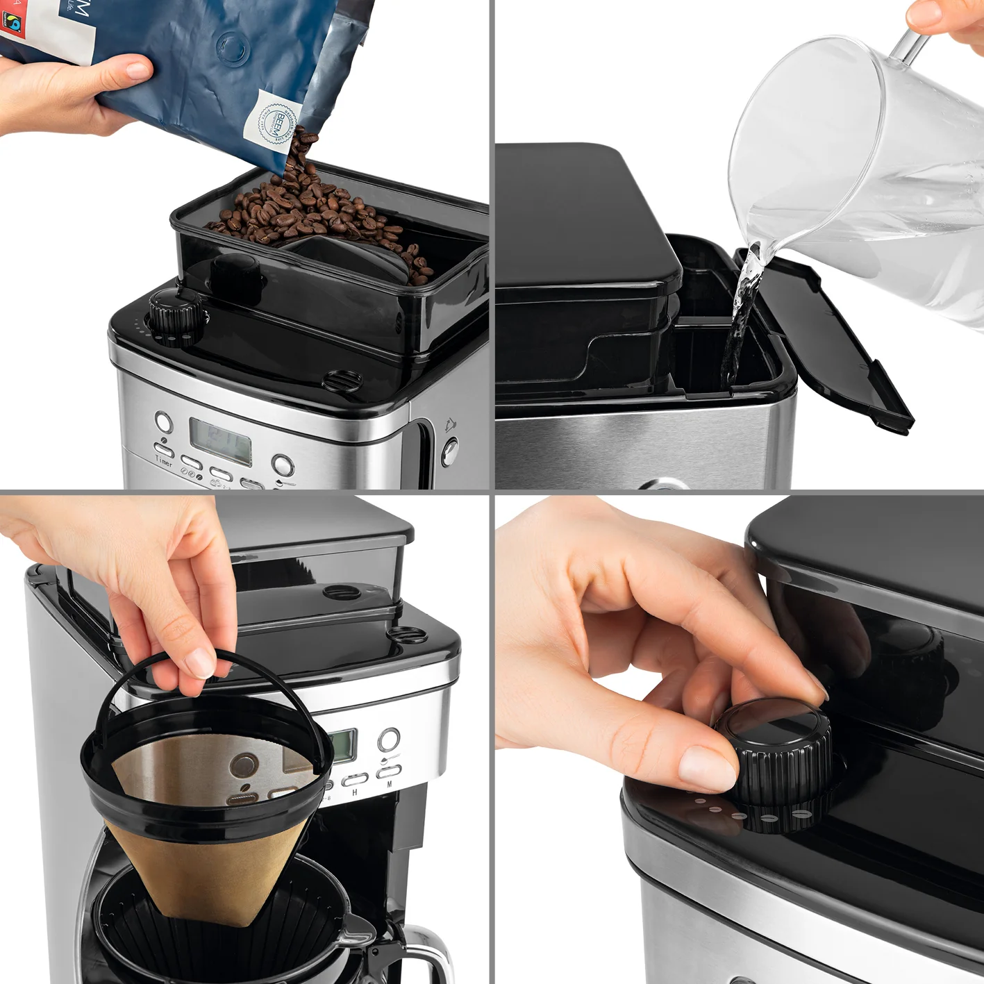 Cafetière à filtre supérieure 2025, FRAÎCHEUR, ARÔME PARFAIT, avec broyeur et carafe en verre