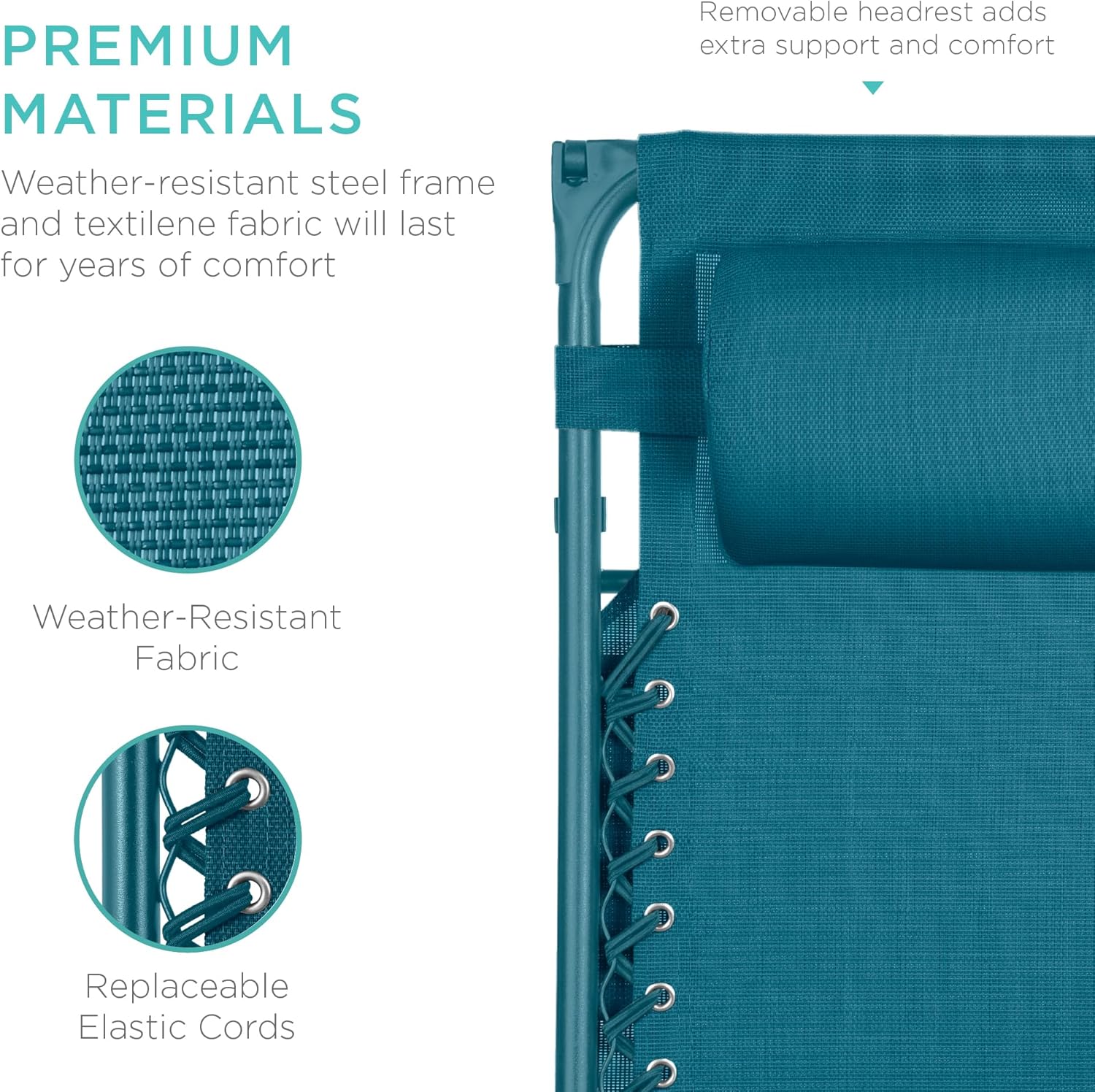 Bedste valg – Zero Gravity-lænestol til terrassen. Justerbar og foldbar udendørsstol med baldakin, nakkepude og sidebakke. Textilene – Påfugleblå