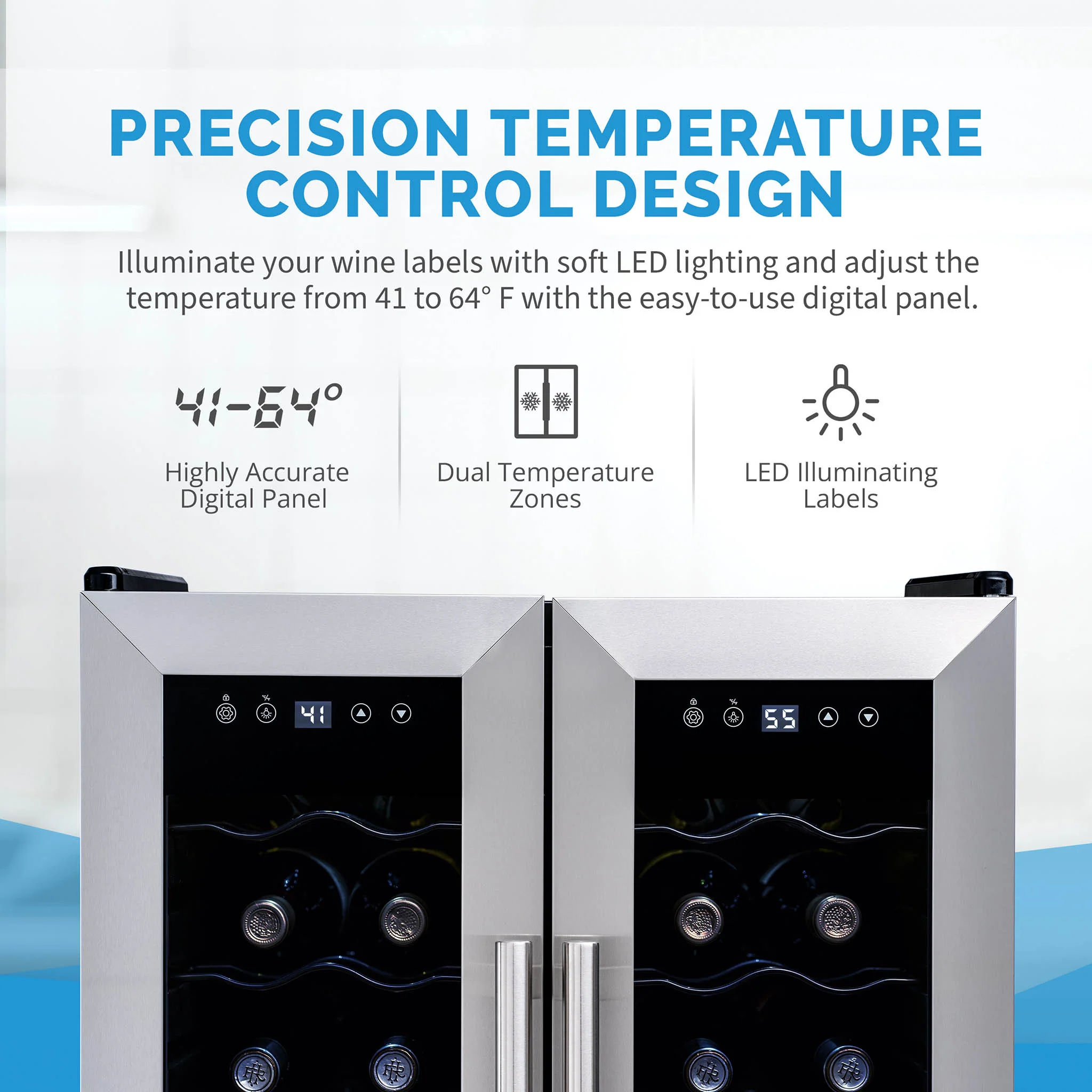 2025 Newair® Fritstående vinkøleskab i rustfrit stål – 24 flasker – 20 med dobbelt zone