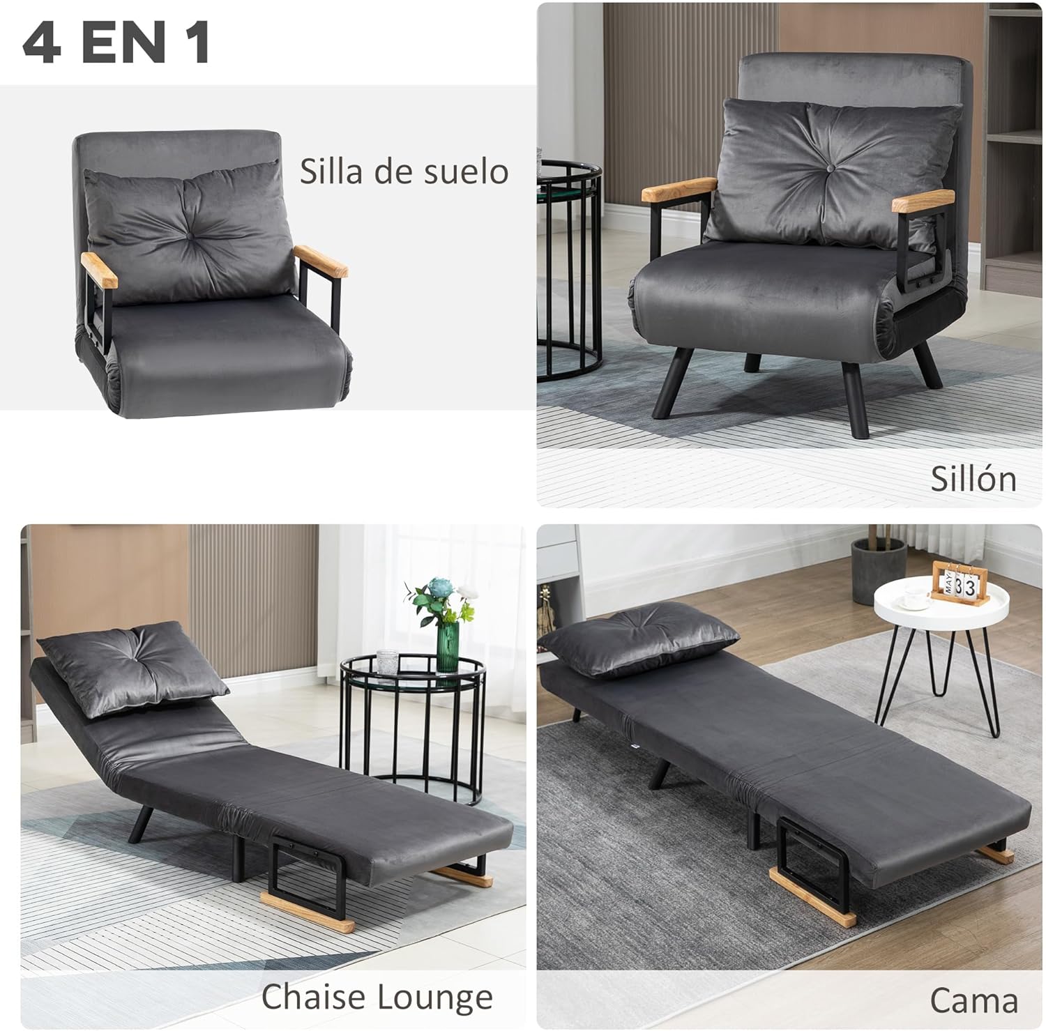 HOMCOM Schlafsofa, 2-Sitzer, Klappsofa, Samtbezug, 5-fach verstellbare Rückenlehne und gepolsterte Kissen, für Büro, Schlafzimmer, Wohnzimmer, 102 x 73 x 81 cm, Beige