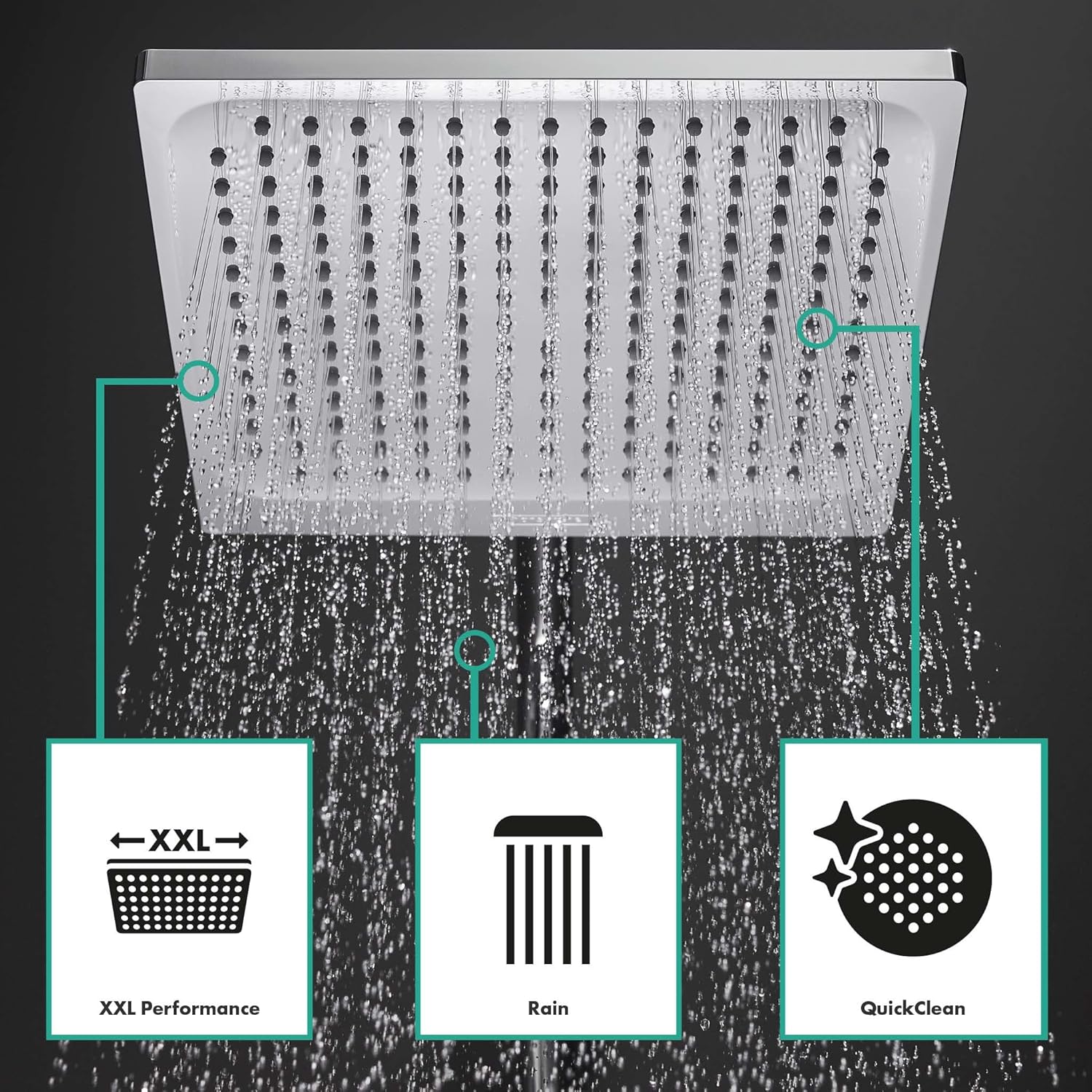 hansgrohe Crometta E - wassersparendes Duschsystem (EcoSmart) mit Thermostat, Regendusche (240 x 240 mm), Handbrause (2 Strahlarten), flexiblem Schlauch, Brausestange und rechteckigem, feststehendem Brausekopf, Chrom, 27281000