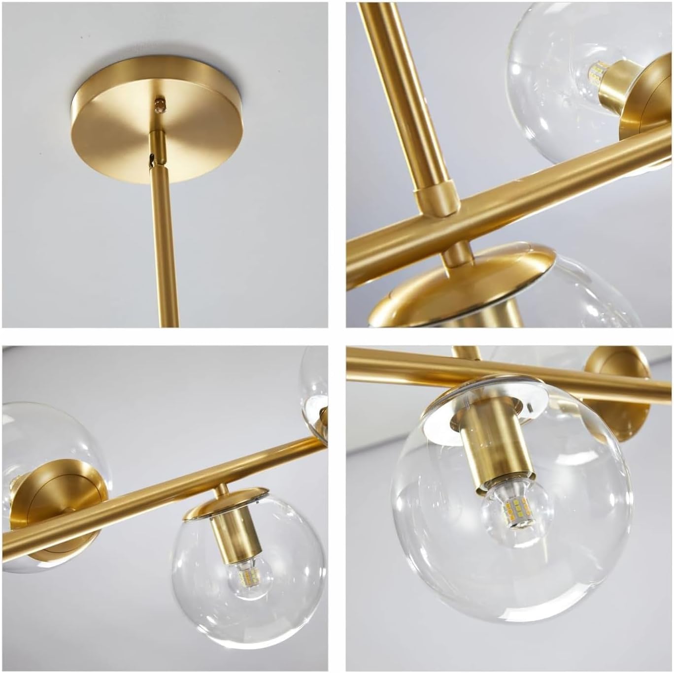 Moderne Esszimmerleuchte von KCO Lighting aus goldfarbenem Metall, Kücheninsel-Pendelleuchte aus weißem Glas, 7-flammig, E27, 80 cm höhenverstellbar