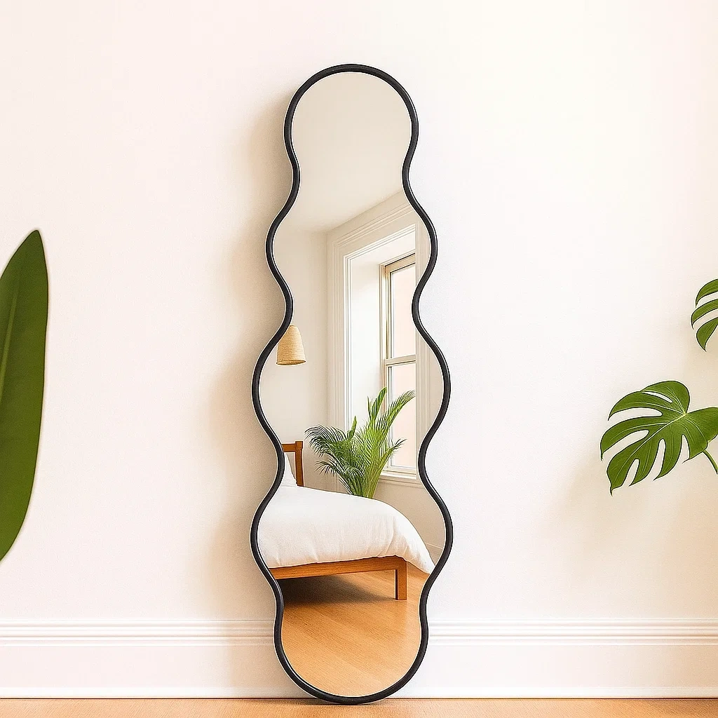 Miroir sur pied, noir, métal, idéal pour le salon, 70 x 6 x 193 cm