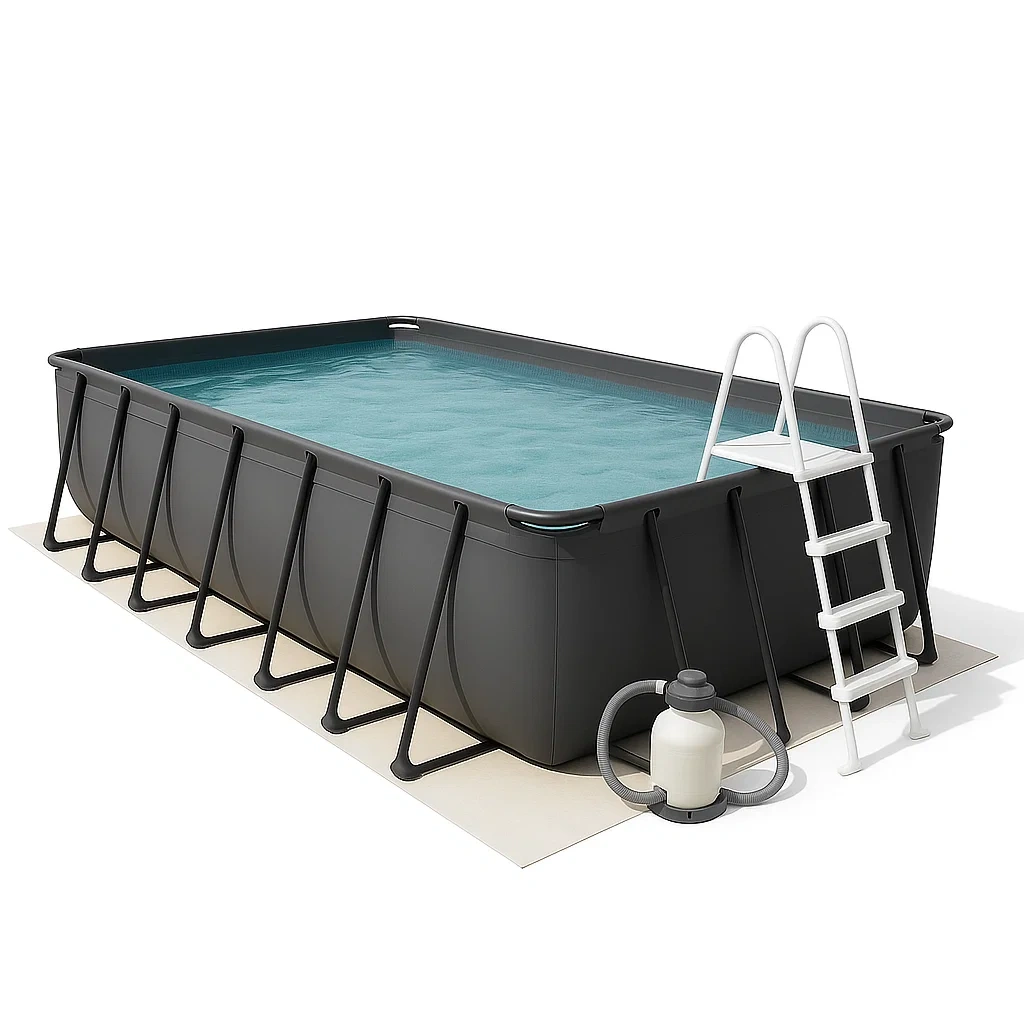 Piscine tubulaire rectangulaire 700 x 355 x 125 cm Noir/Gris avec filtre et échelle yDlBVpO172Zj
