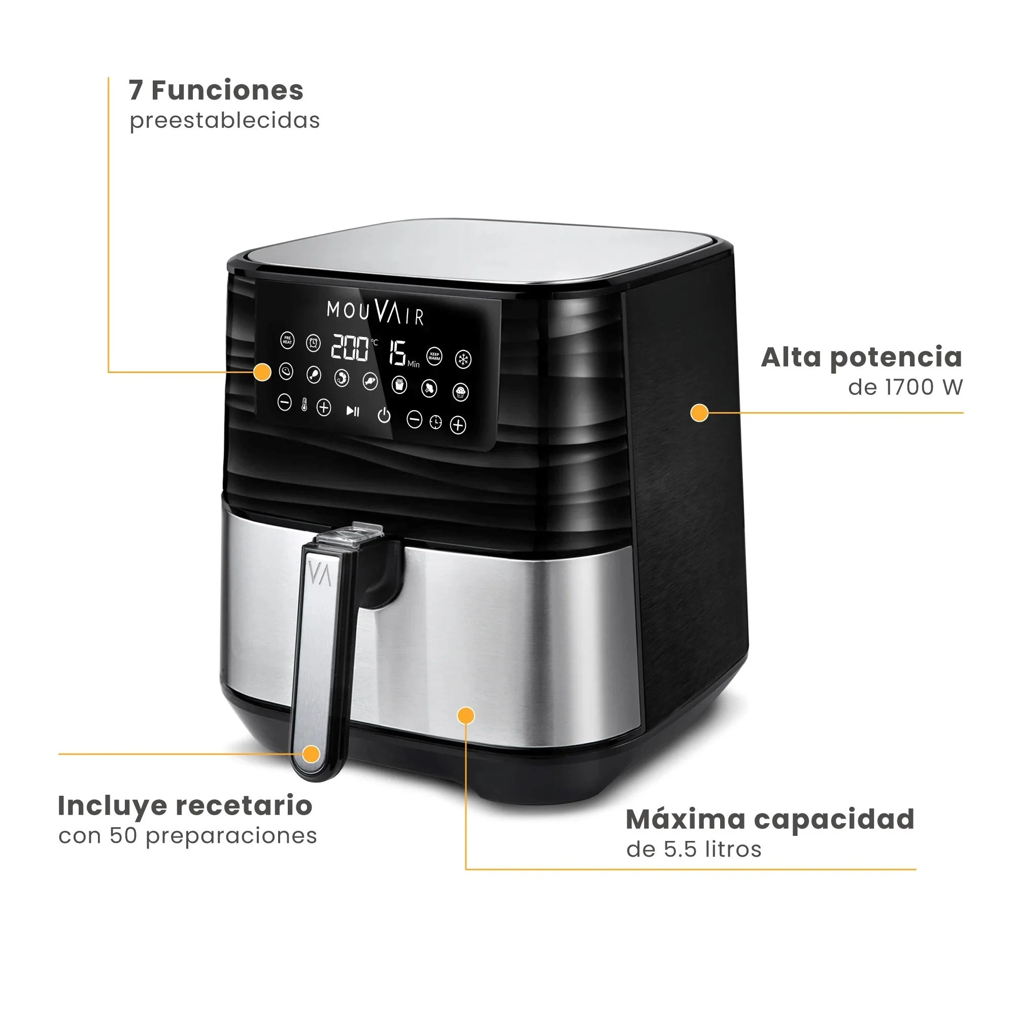 Friteuse à air Gourmet 5,5 L + Livre de recettes Mouvair (2025)