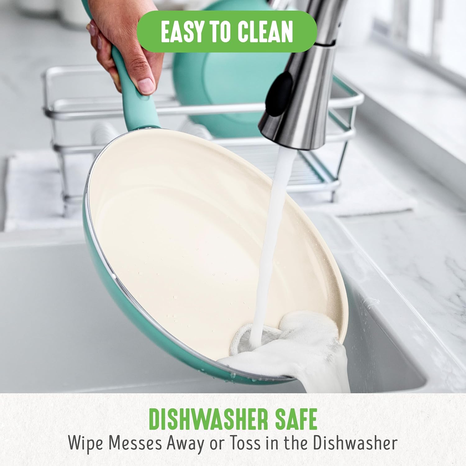 GreenLife Soft Grip 16-teiliges Antihaft-Keramik-Kochgeschirr-Set, bestehend aus Bratpfanne, Stielkasserolle und Topf, PFAS-frei, spülmaschinenfest, ofenfest, türkis