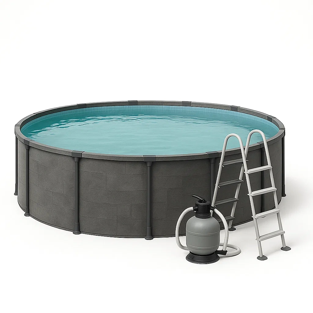 Piscine tubulaire ronde 448 x 105 cm, couleur grise, avec filtre et échelle dqHizmL291IH