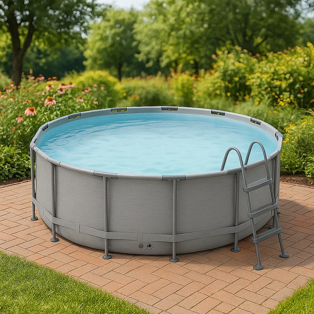 Piscine tubulaire ronde amovible en acier gris 448 x 105 cm avec filtre et échelle TnDcEFm293Ih